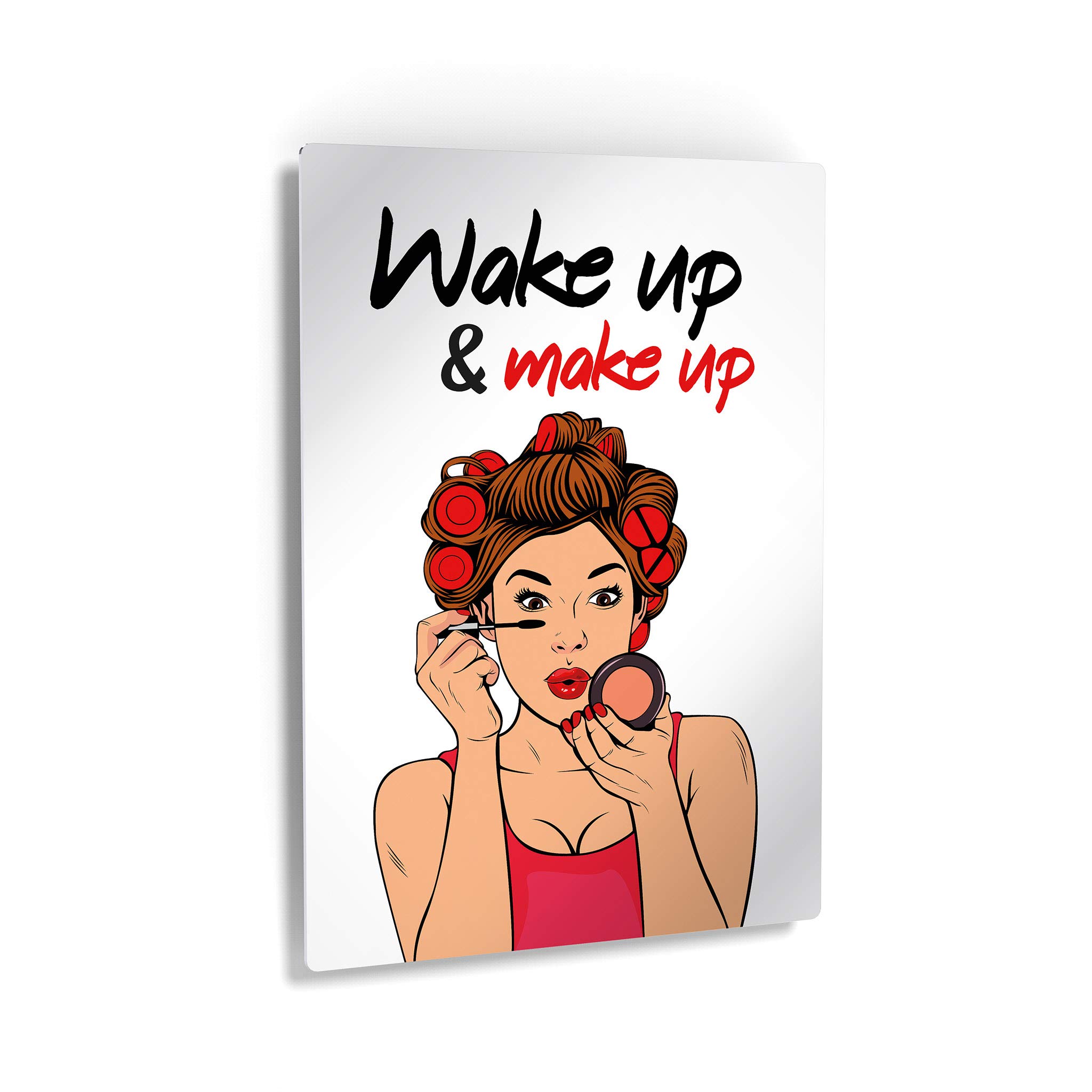 Wake Up Make Up Bathroom Wall Art - Smile Art Design Metal Print for Bathroom Decor, Pretty Woman Sign, Ready to Hang Home Decoration (40x30, Made in USA) - Perfect for Powder Rooms, Guest Baths & Vanity Areas