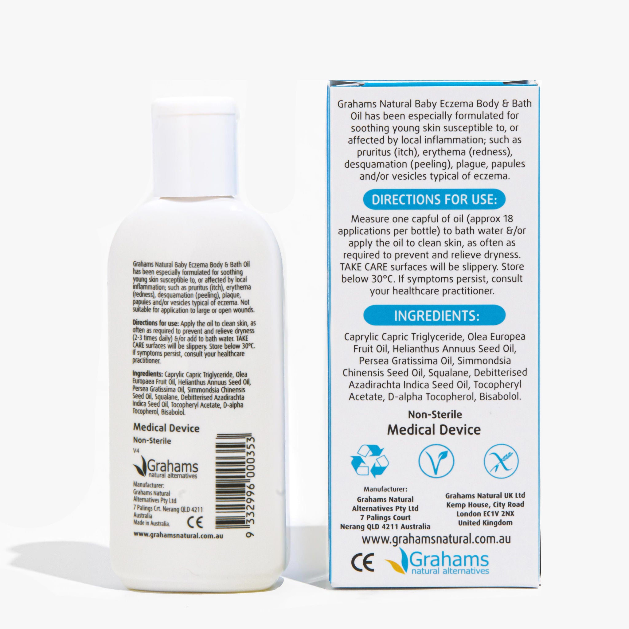 Organic Baby Eczema Relief Body & Bath Oil - Soothing Treatment for Dry, Itchy Skin - Perfect for Newborns & Sensitive Skin - Use During Bath Time or After Shower Moisturizer
