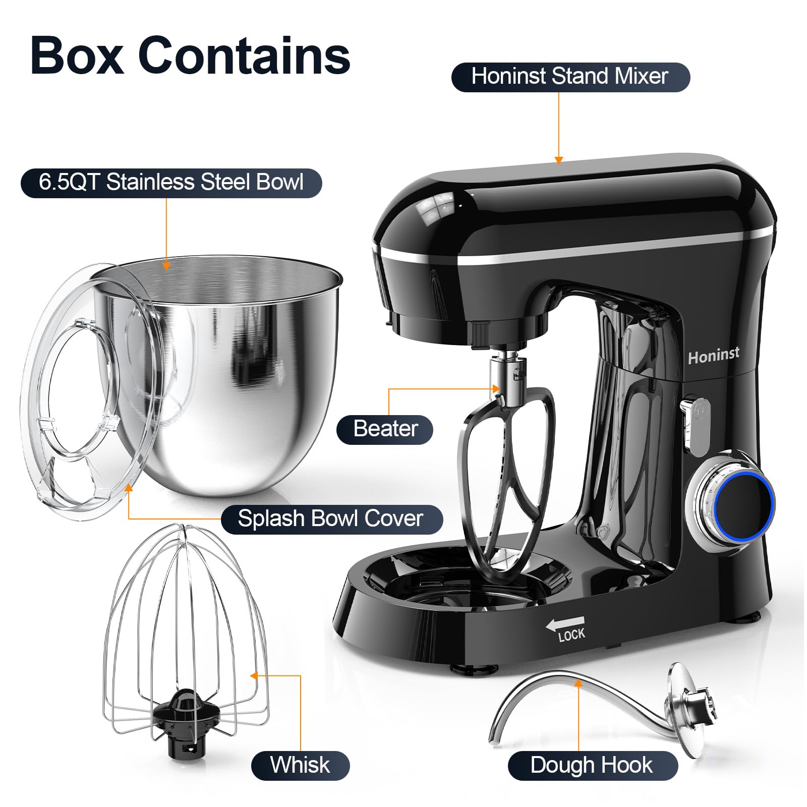 6.5QT 10-Speed Tilt-Head Electric Stand Mixer with Bowl, Dough Hook, Whisk & Beater - Powerful Kitchen Mixer for Baking Cakes, Cookies & Bread - Perfect for Home Bakers & Cooking Enthusiasts - Black