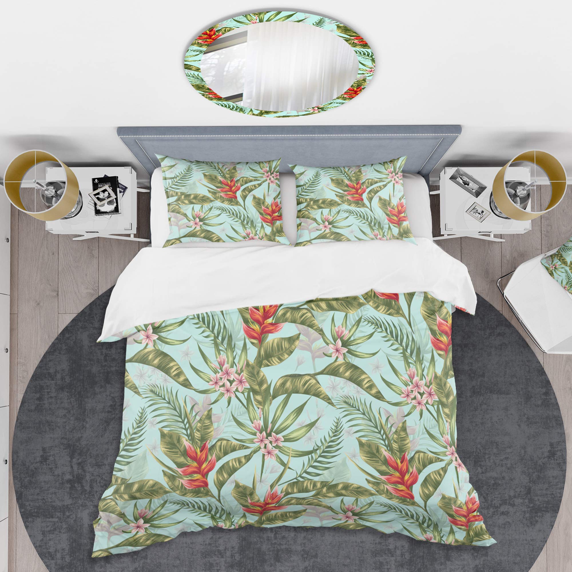 Mid-Century Modern Duvet Cover Set King - Tropical Foliage II Green 3-Piece Bedding Set | All Season Luxury Cotton Duvet Cover for Master Bedroom & Guest Room Decor