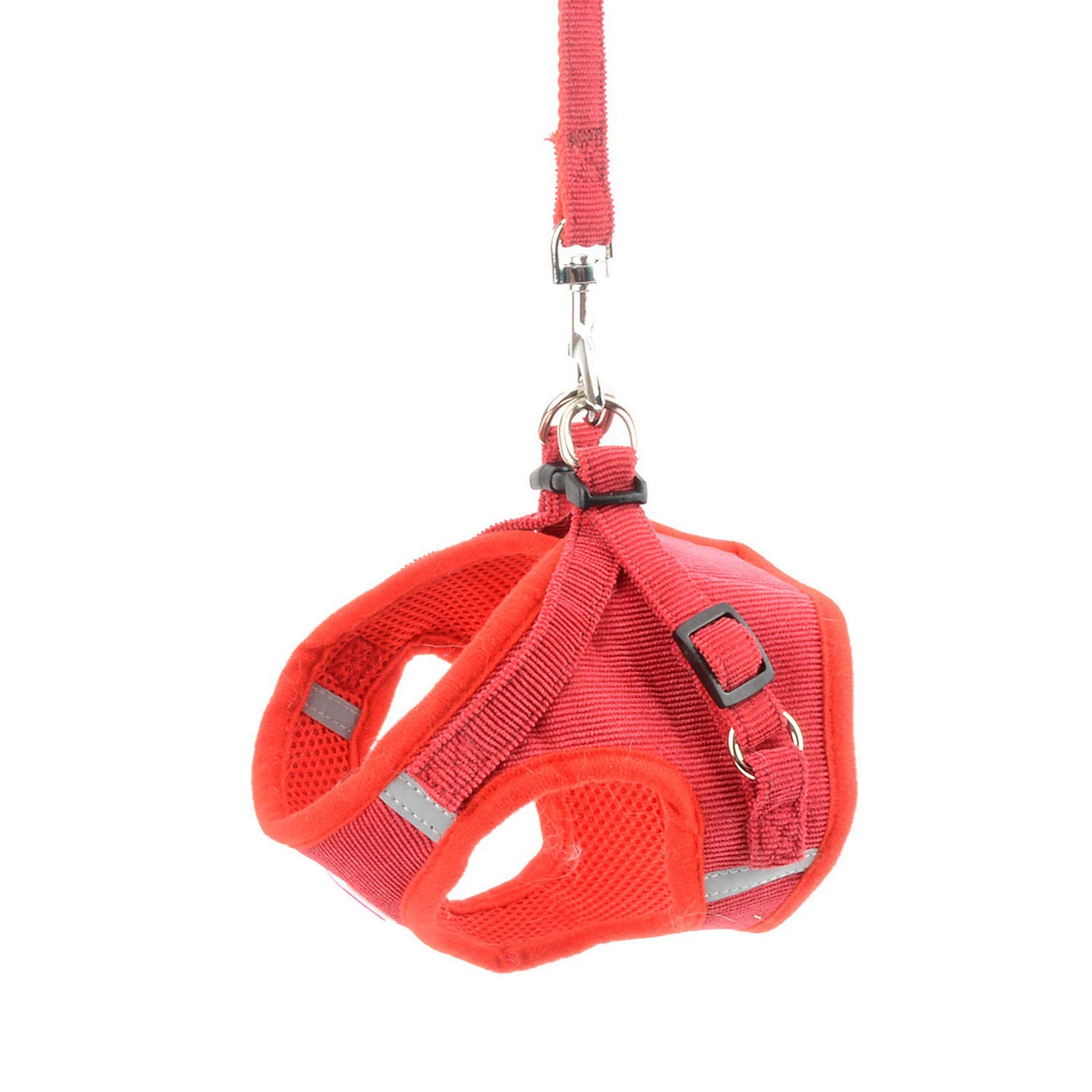 No Pull Dog Harness and Leash Set - Adjustable Reflective Soft Corduroy Mesh Vest for Small Dogs & Puppies (Chihuahua, Boy/Girl) - Comfortable Step-in Design for Walking, Training & Outdoor Adventures (Red)