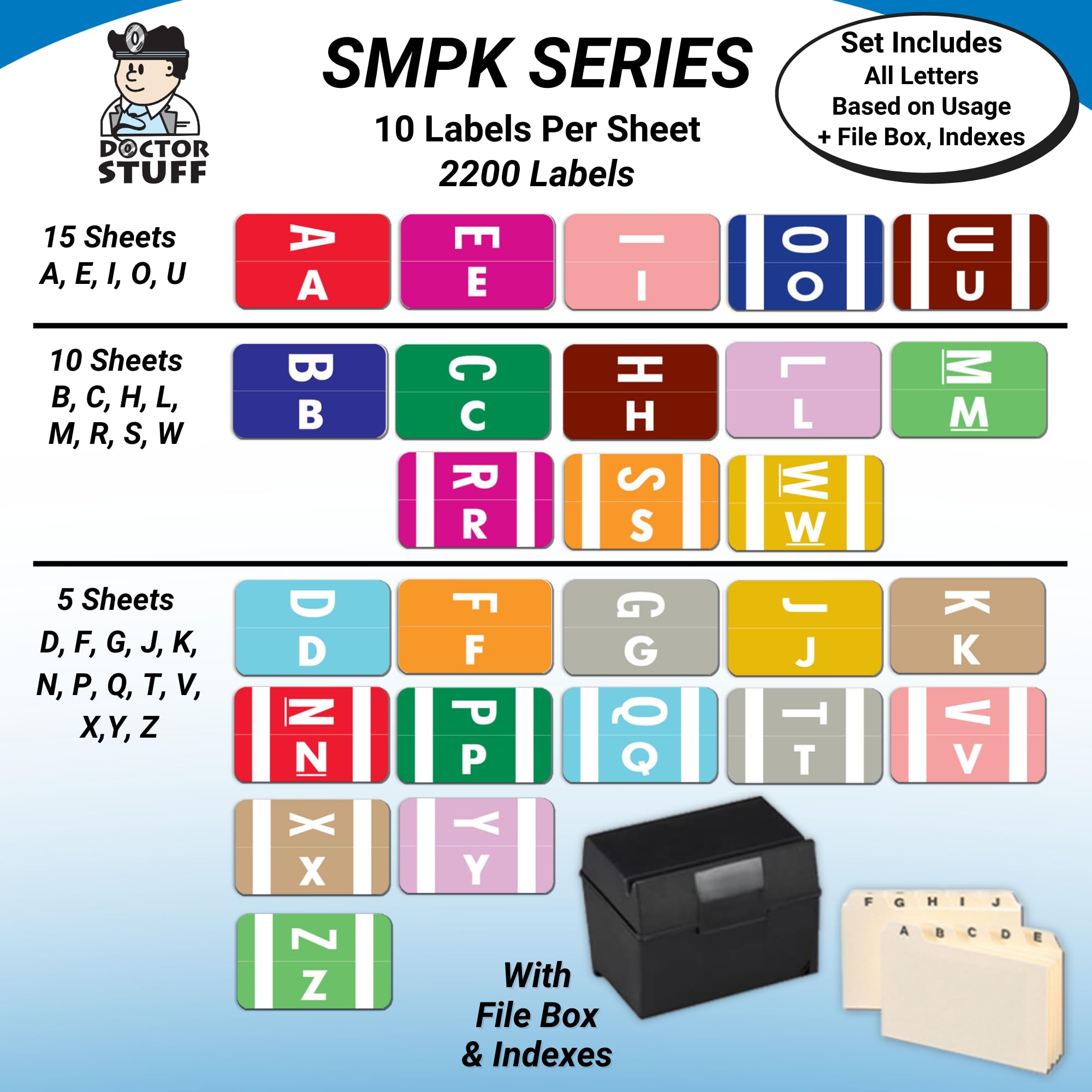 A to Z Alphabet Labels for File Folders - 2200 Medical Color Code Stickers with File Box & Indexes | Compatible with Smead SMAM Series | Perfect for Doctors Offices, Medical Charting & Office Organization