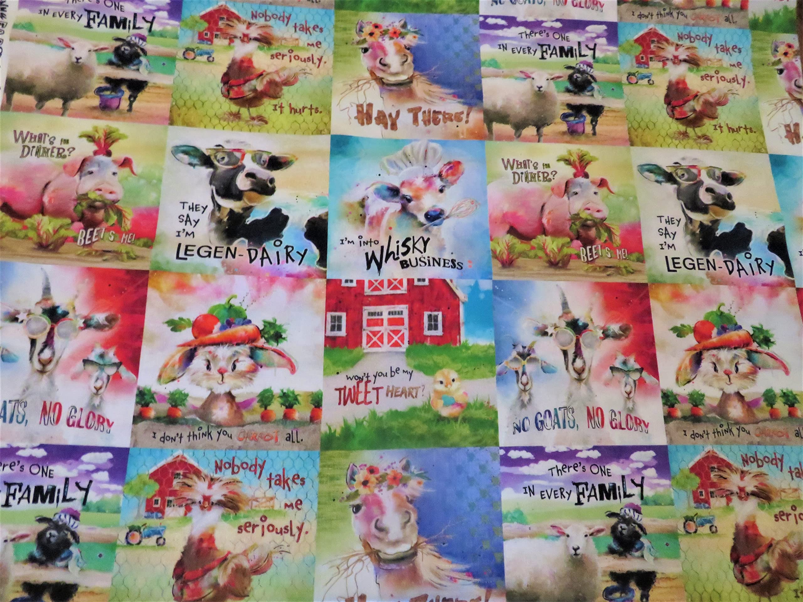 Funny Farm Animal Patches Cotton Fabric by 3 Wishes - Perfect for DIY Crafts, Quilting, and Sewing Projects