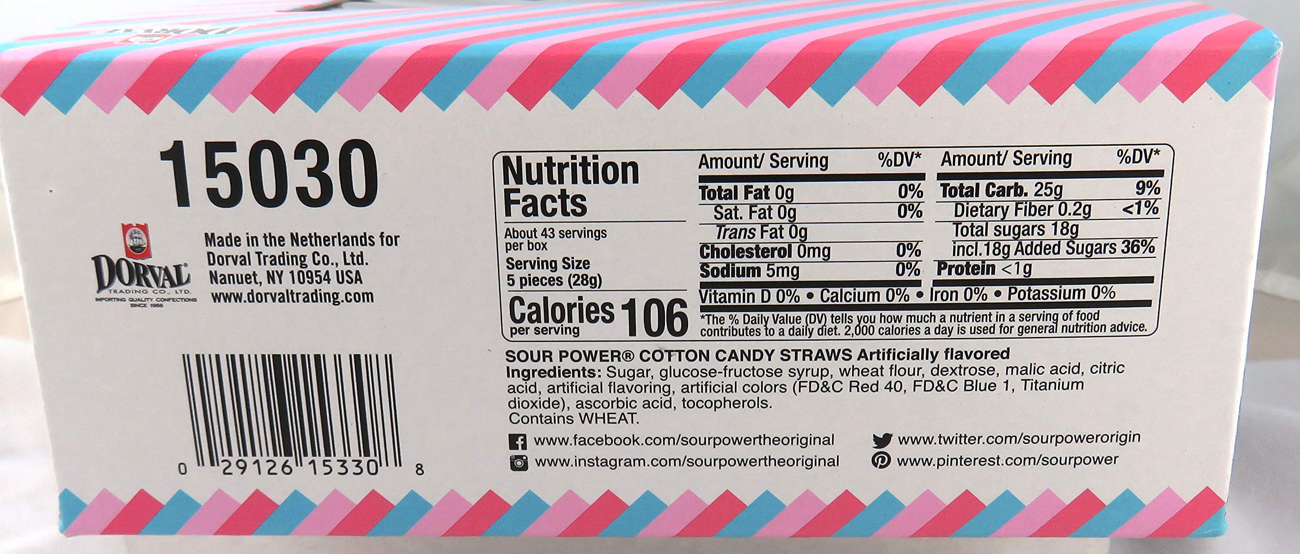 Sour Power Candy Straws - 24 Pack of 1.75oz Cotton Candy Flavor Fun Straws | Party Favors, Birthday Treats & Classroom Rewards