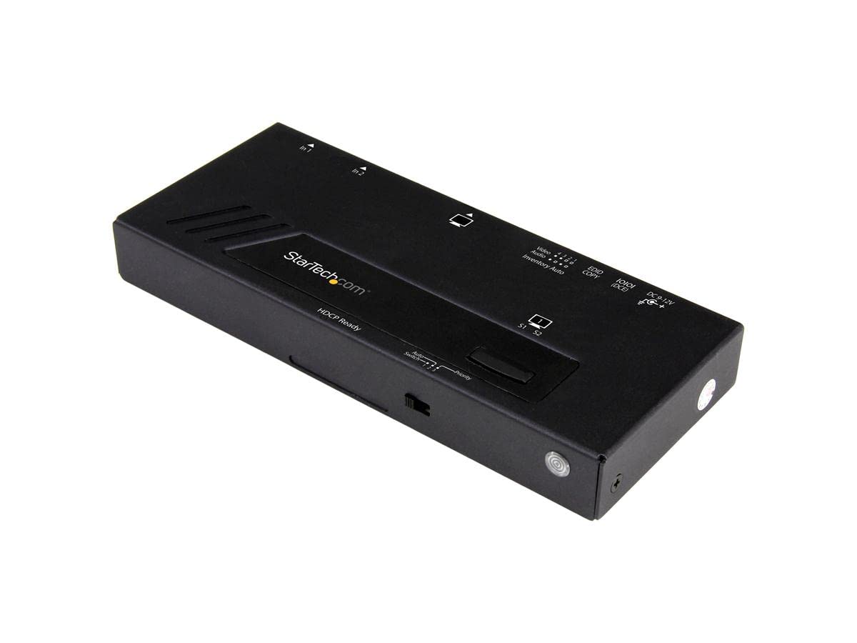 StarTech.com 2-Port HDMI Automatic Video Switch - 4K 2x1 HDMI Switch with Fast Switching, Auto-Sensing & Serial Control (VS221HD4KA) - Perfect for Home Theater, Gaming & Office Presentations