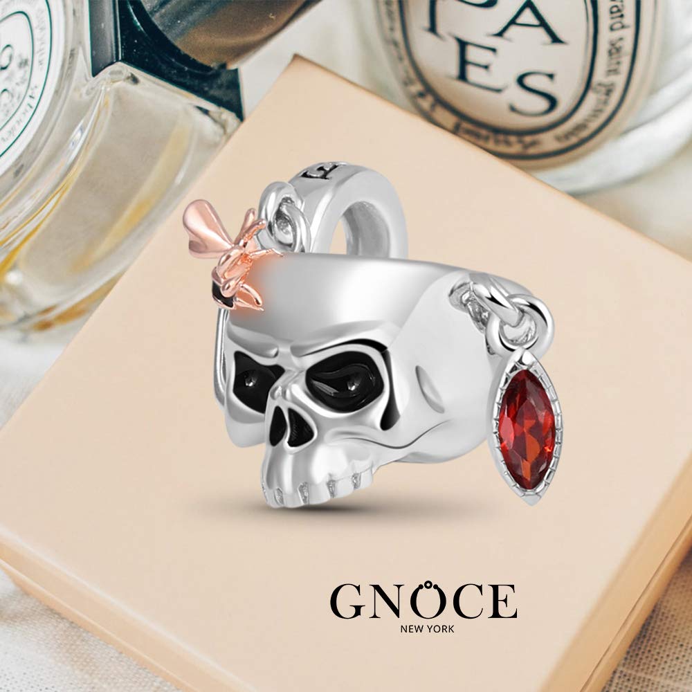 GNOCE Honey Cup Charm Pendant - Sterling Silver Skull Charm with CZ Stones - Fits All Bracelets & Necklaces - Women's Jewelry Gift for Halloween, Gothic Fashion & Everyday Wear