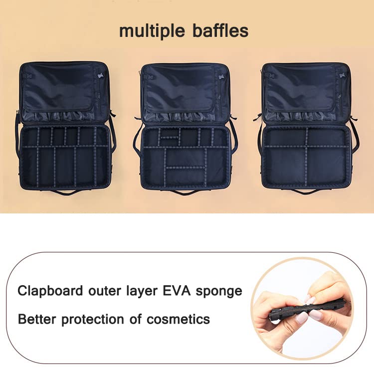 Waterproof Travel Cosmetic Bag for Women - Portable Makeup Organizer with Multiple Pockets - Toiletry Bag for Vacation, Gym & Business Trips - Black (2022 New Design)