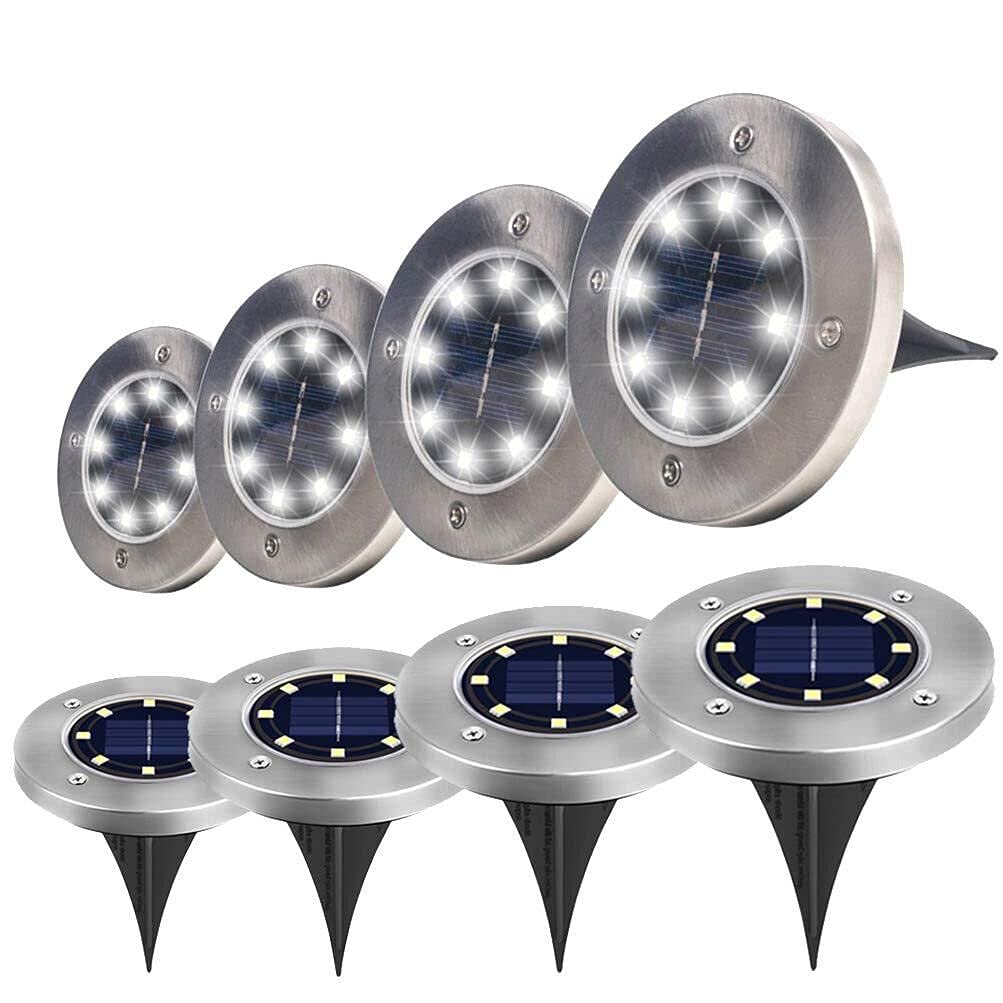 12 Pack Solar Lawn Lights - 8 LED Waterproof Solar Garden Lights for Outdoor Landscape, Pathway, Courtyard, Walkway & Terrace (Cold White) | Energy-Efficient Solar-Powered Lighting for Home & Garden Decoration