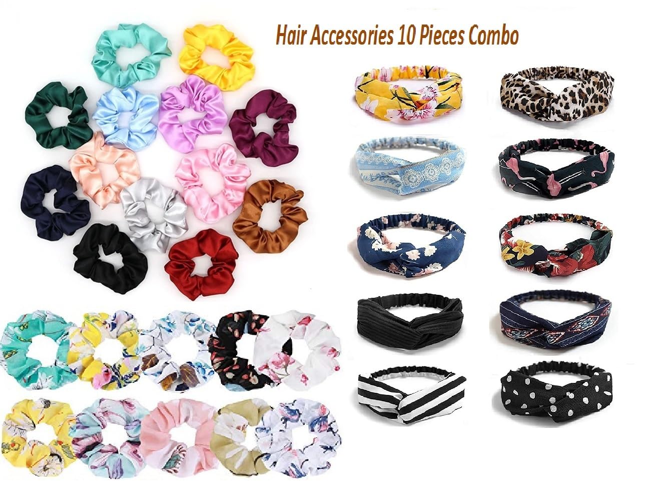 Snowpearl 10-Piece Stylish Hair Accessories Set – Satin Scrunchies, Printed Hair Ties, Boho Headbands for Women & Girls | Perfect for Everyday Wear, Parties, and Gifts