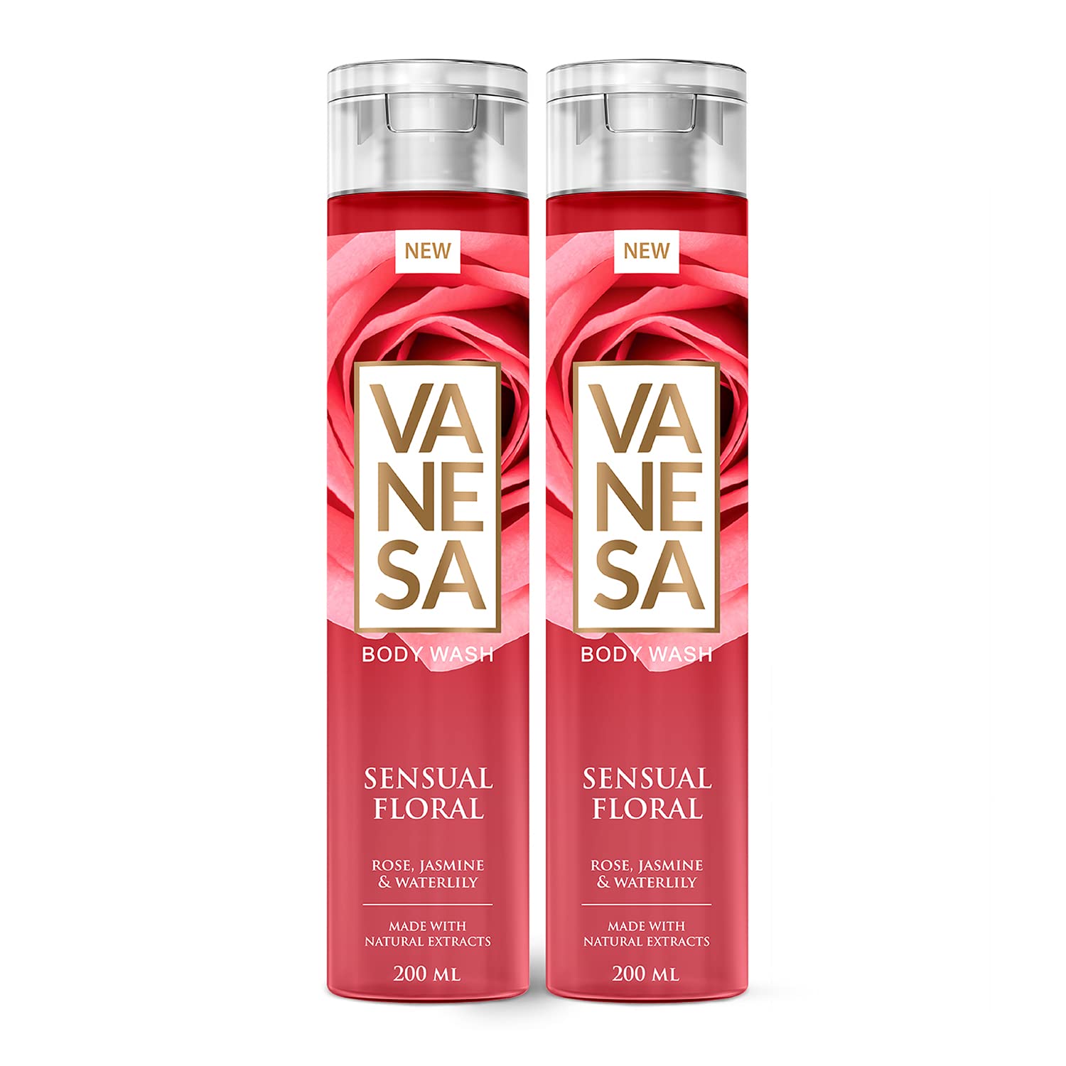 VANESA Sensual Floral Body Wash - 200ml Each (Pack of 2) | Floral Scented Shower Gel for Women | Moisturizing & Gentle Cleanser for Daily Use | Perfect for Relaxing Baths & Aromatherapy