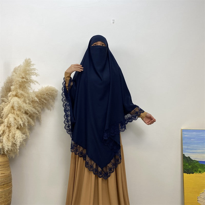 13 Color Options Nida Lace Long Khimar for Middle Eastern Arab Women - Perfect for Prayer, Weddings, and Special Occasions