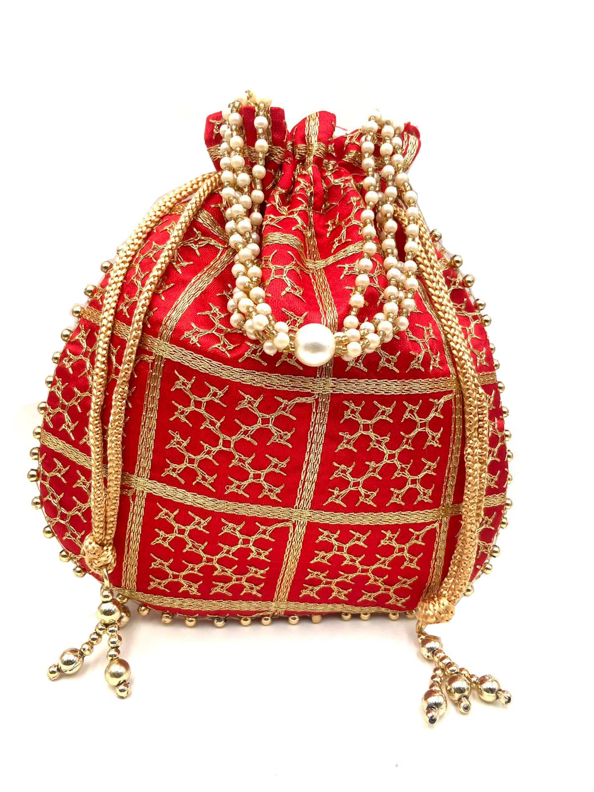 BYRA Women's Designer Embroidered Potli Bag with Pearl Handle - Elegant Clutch Purse for Parties, Weddings & Special Occasions