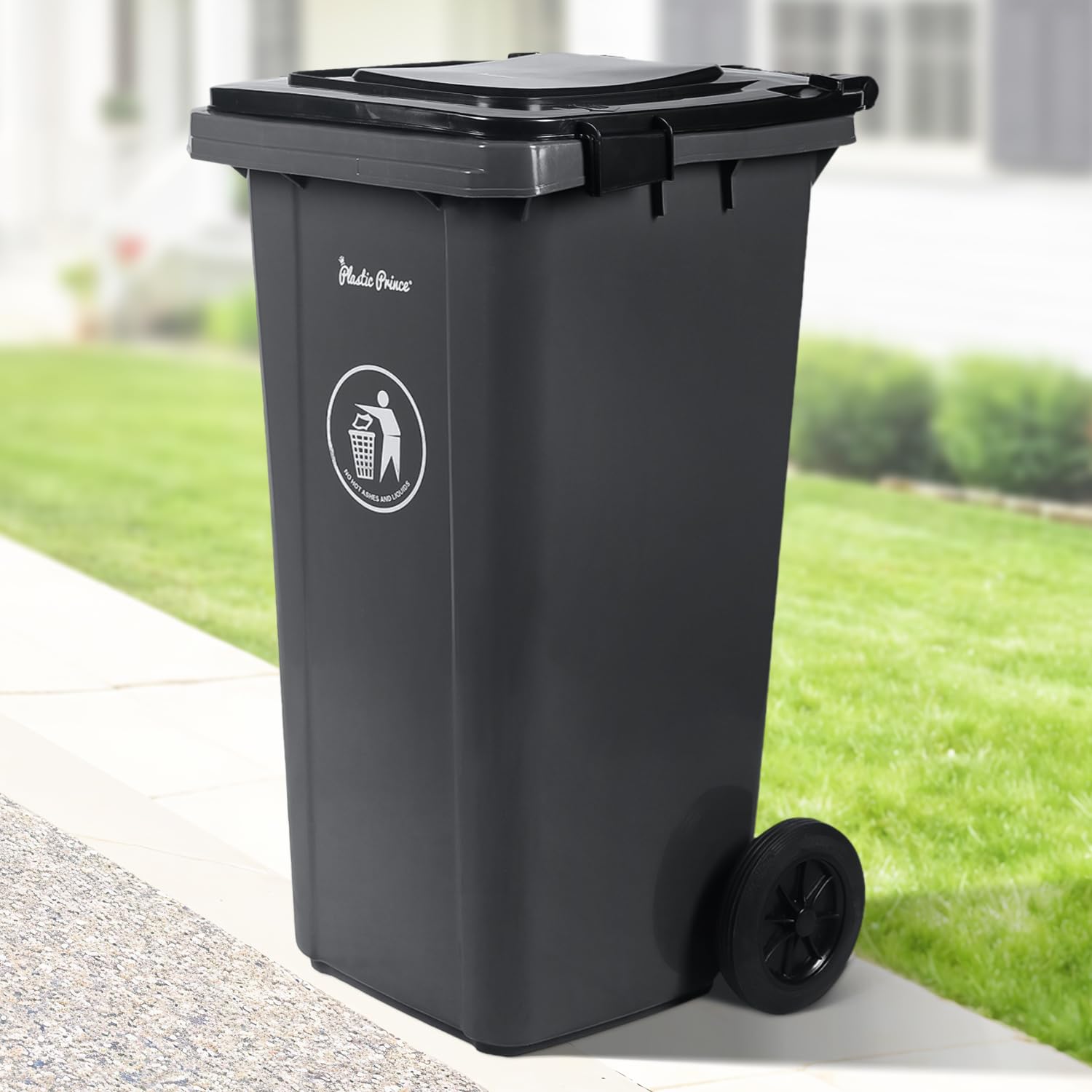32 Gallon Wheeled Trash Can with Lid - Heavy-Duty Outdoor Garbage Bin for Home & Commercial Use