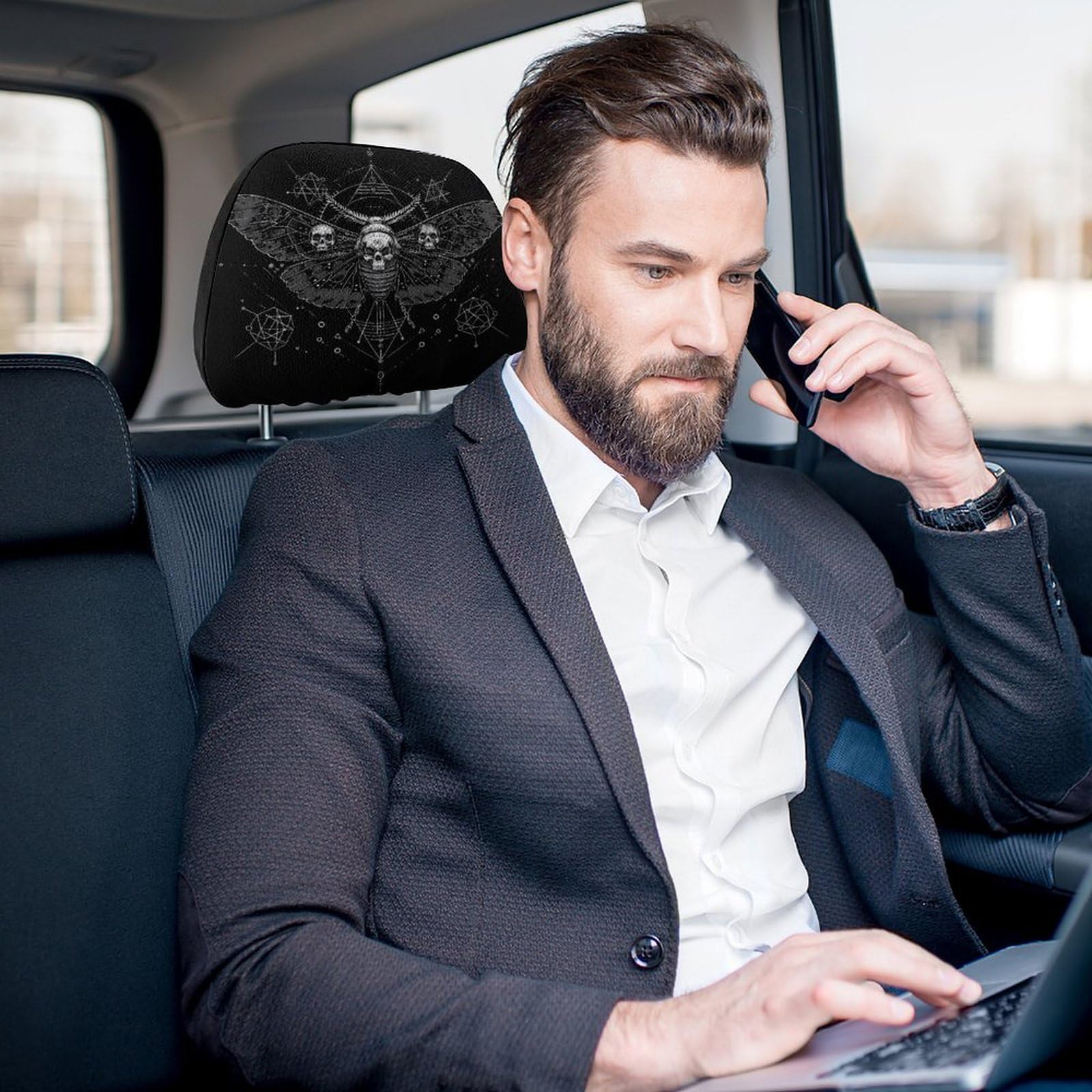 Death Moth Universal Car Headrest Cover - Full Wrap Seat Protector (1PC) | Durable Car Accessories for Sedans, SUVs & Trucks | Perfect for Road Trips & Daily Commute