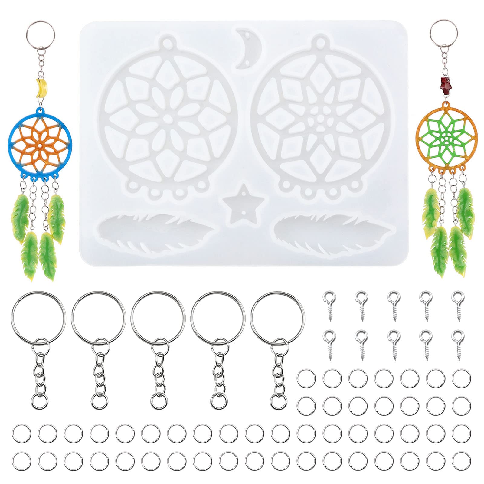 WANDIC Resin Keychain Mold Kit - Dream Catcher Feather Silicone Mold for DIY Resin Jewelry Making, Pendants, Earrings & Keychains | Perfect for Handmade Gifts, Craft Projects & Home Decor