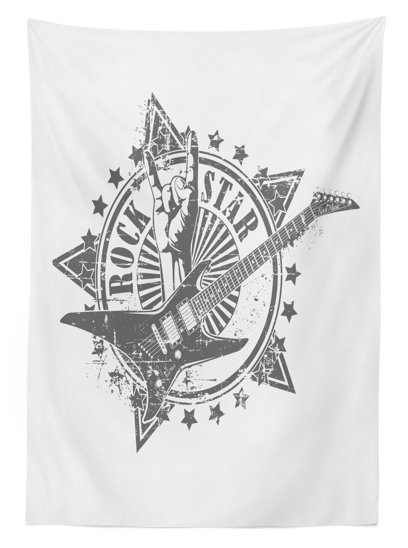 Ambesonne Guitar Themed Outdoor Tablecloth - Rock Star Music Design with Monochrome Stars, Washable Picnic Table Cover 58