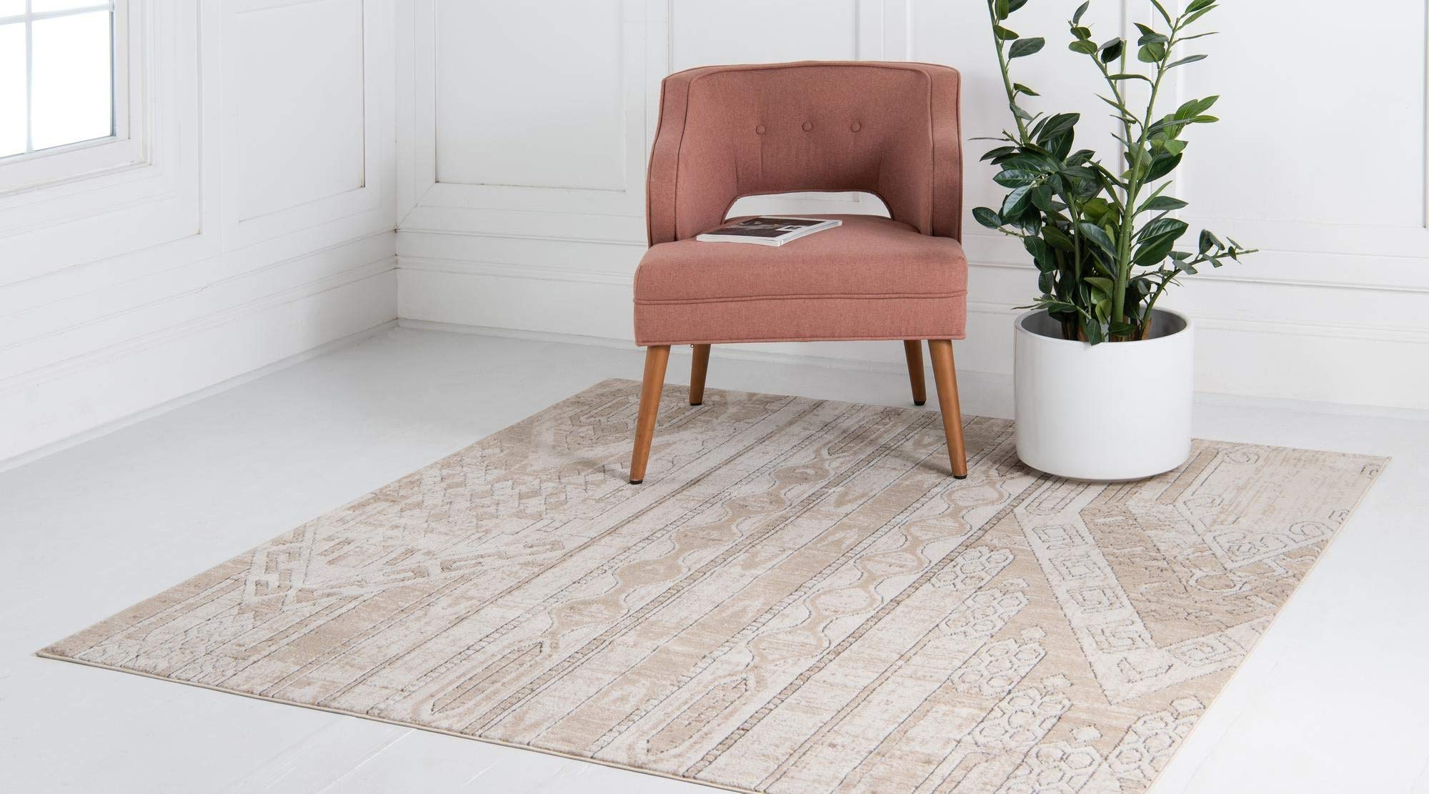 Premium 8x8 Ft Square Ivory Low-Pile Area Rug - Soft Oregon Collection for Living Room, Bedroom & Entryway - Stain-Resistant Easy Clean Home Decor