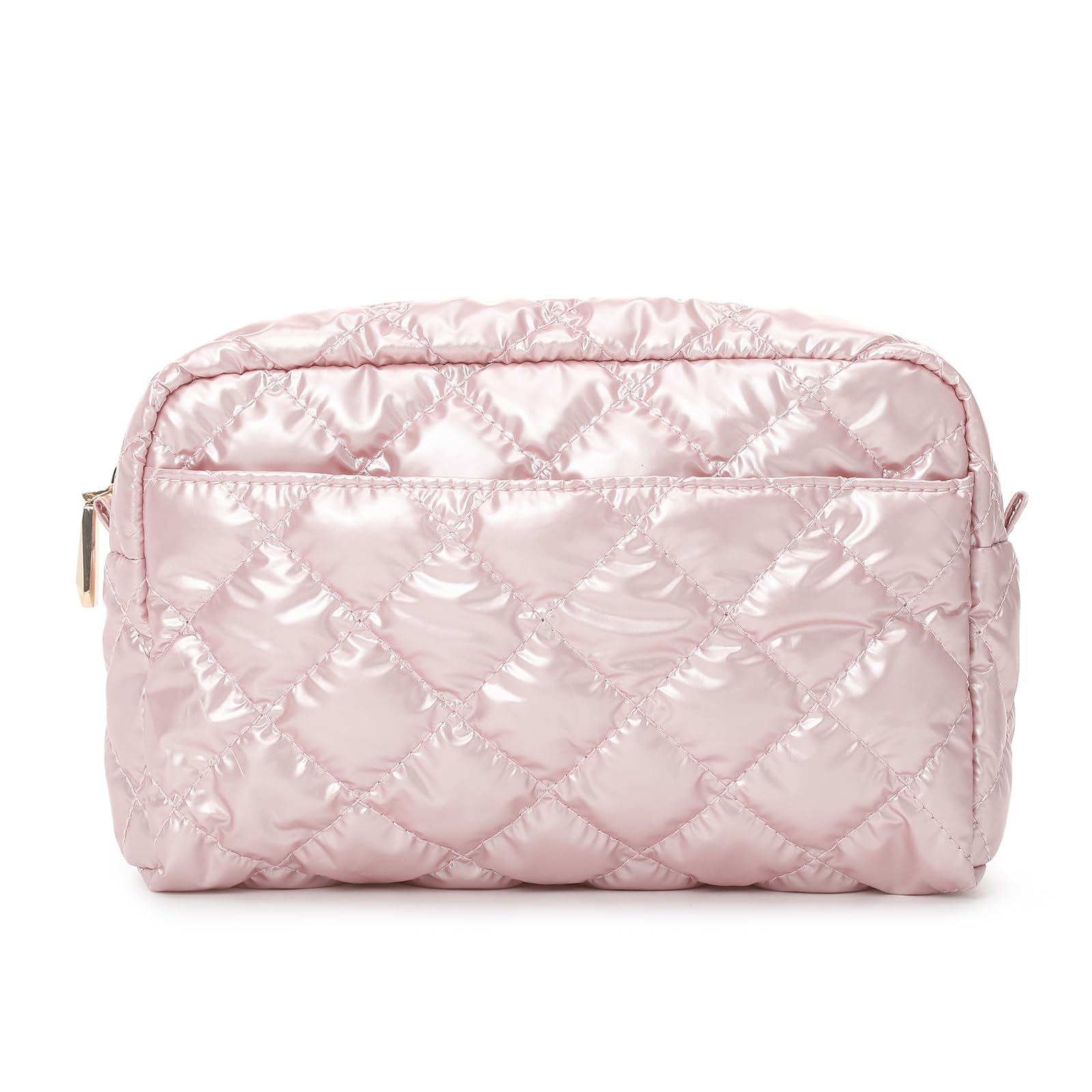 Waterproof Quilted Travel Cosmetic Bag with Zipper - Portable Makeup Organizer Pouch for Women, Puffer Toiletry Bag for Daily Use & Travel, Classy Gift Idea (Pink) - Perfect for Gym, Vacation, Business Trips & On-the-Go Touch Ups