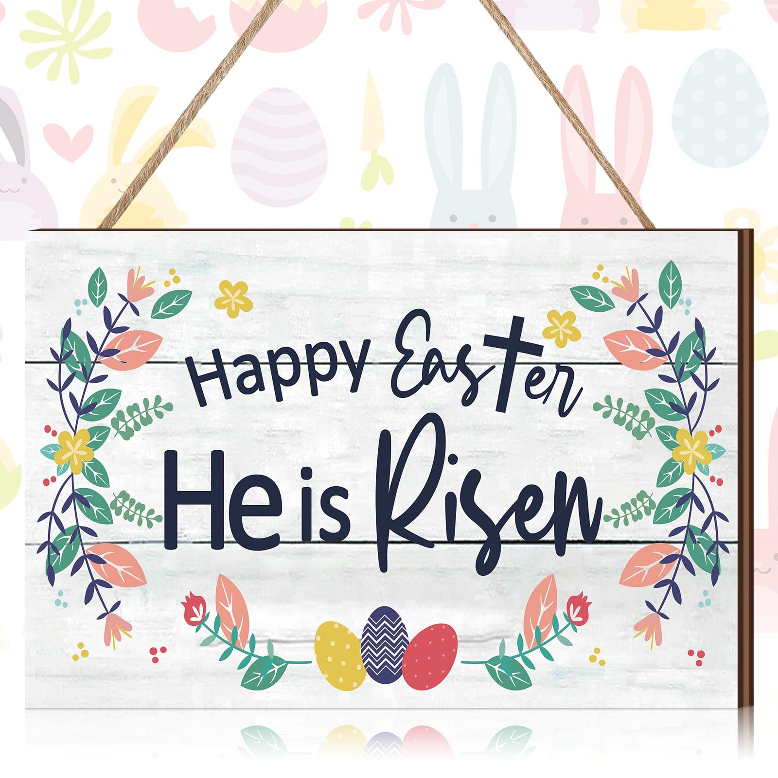 Yookeer He Is Risen Easter Wreath - Religious Front Door Decor with Floral Egg Design for Spring Home Decorations, Church & Party Celebrations | Perfect for Easter Sunday, Front Porch Decor & Holiday Gatherings