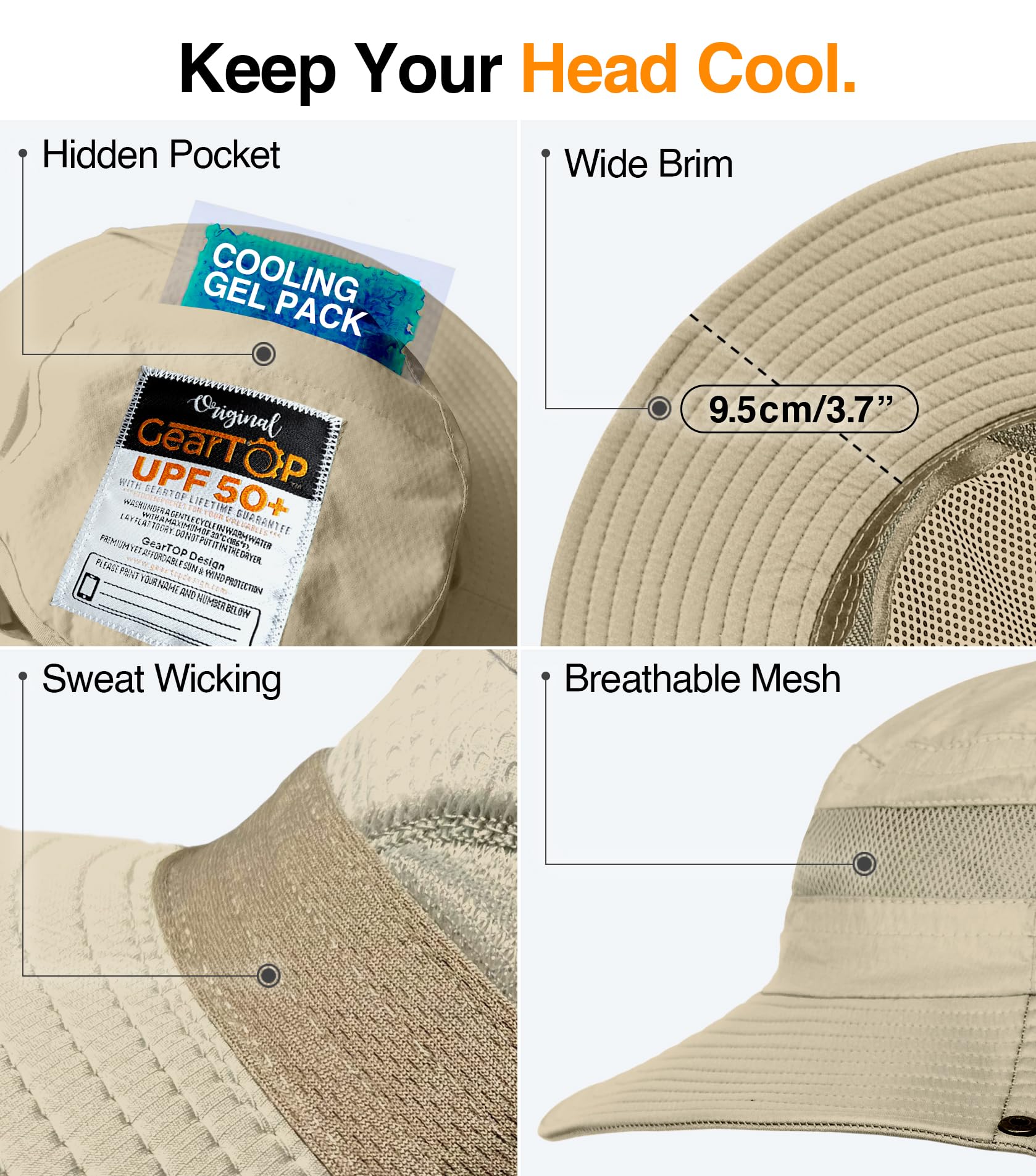 GearTOP UPF 50+ Sun Hat for Women & Men - Wide Brim Packable Beach Hat, Safari Hat with Neck Flap - Perfect for Outdoor, Travel, Hiking and Summer Vacation