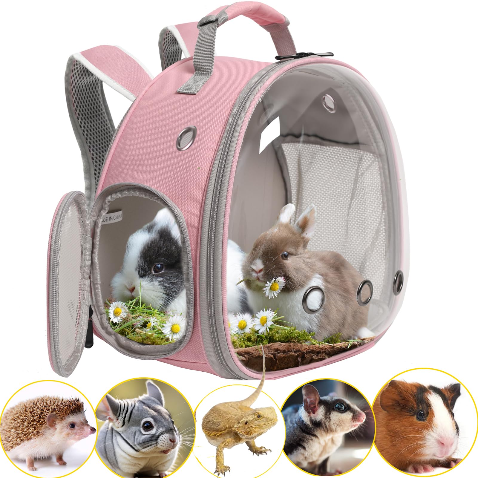 Hamster Backpack Carrier - Small Animal Travel Backpack with Clear Bubble Window for Hedgehogs, Rats, Chameleons, Rabbits & Sugar Gliders | Airline Approved Pet Carrier (Pink) - Perfect for Vet Visits, Travel & Outdoor Adventures