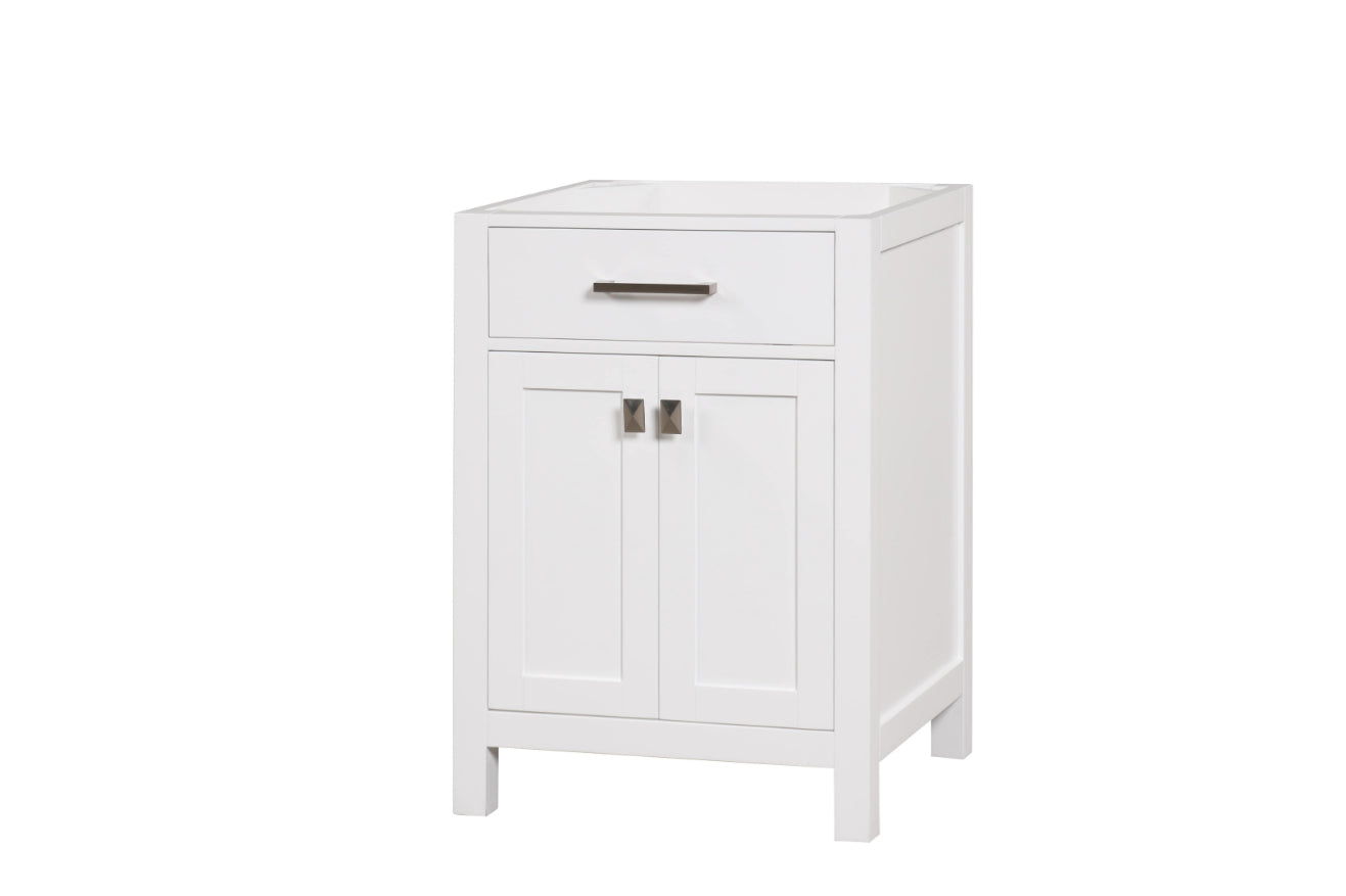 24 Inch Single Bathroom Vanity in Bright White - Modern London Style Bathroom Sink Cabinet with Soft-Close Doors for Small Spaces, Perfect for Apartments & Guest Bathrooms