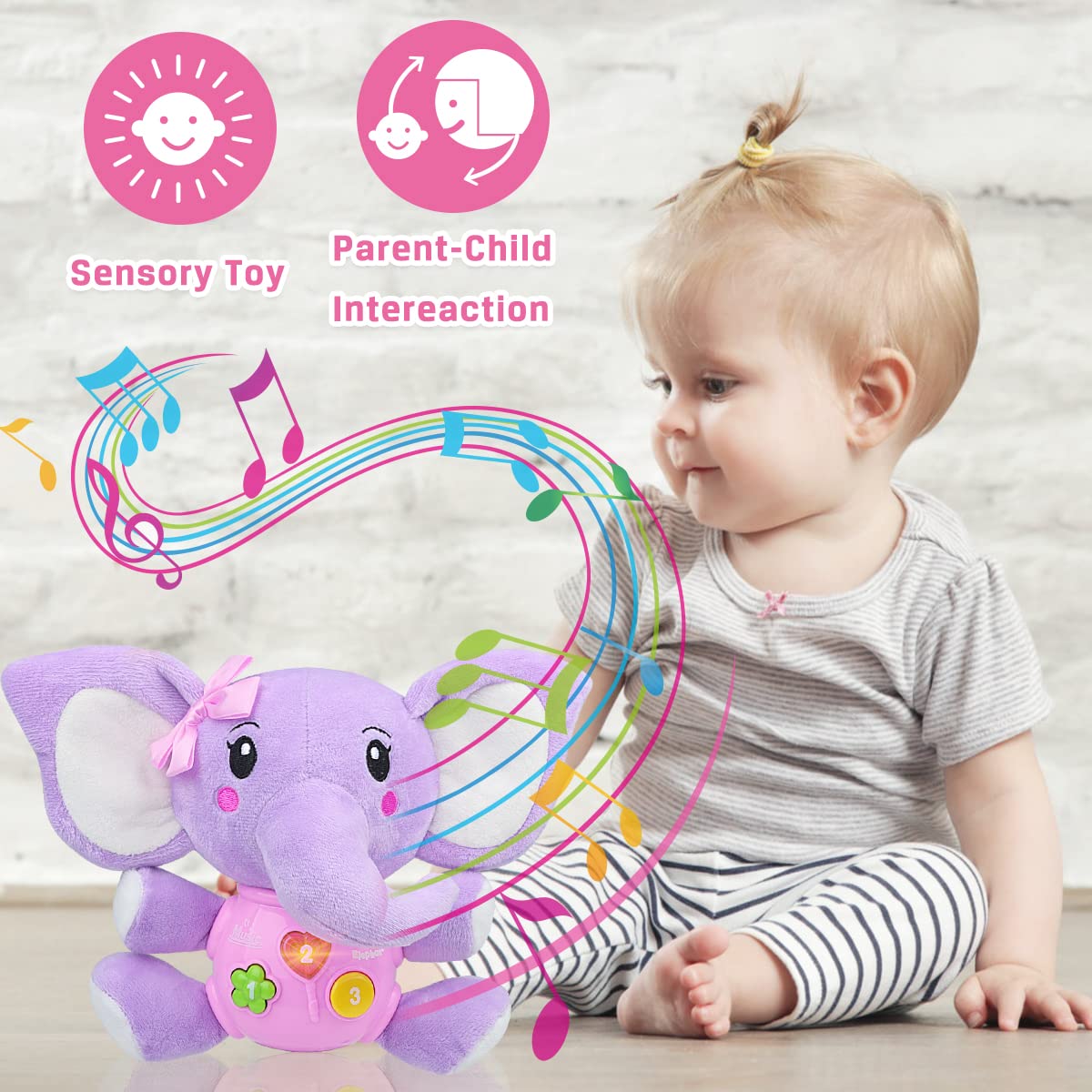 Aiduy Musical Plush Elephant Toy for Babies 6-12 Months - Light Up Gift for Newborns & Infants - Perfect for Playtime & Nursery Decor