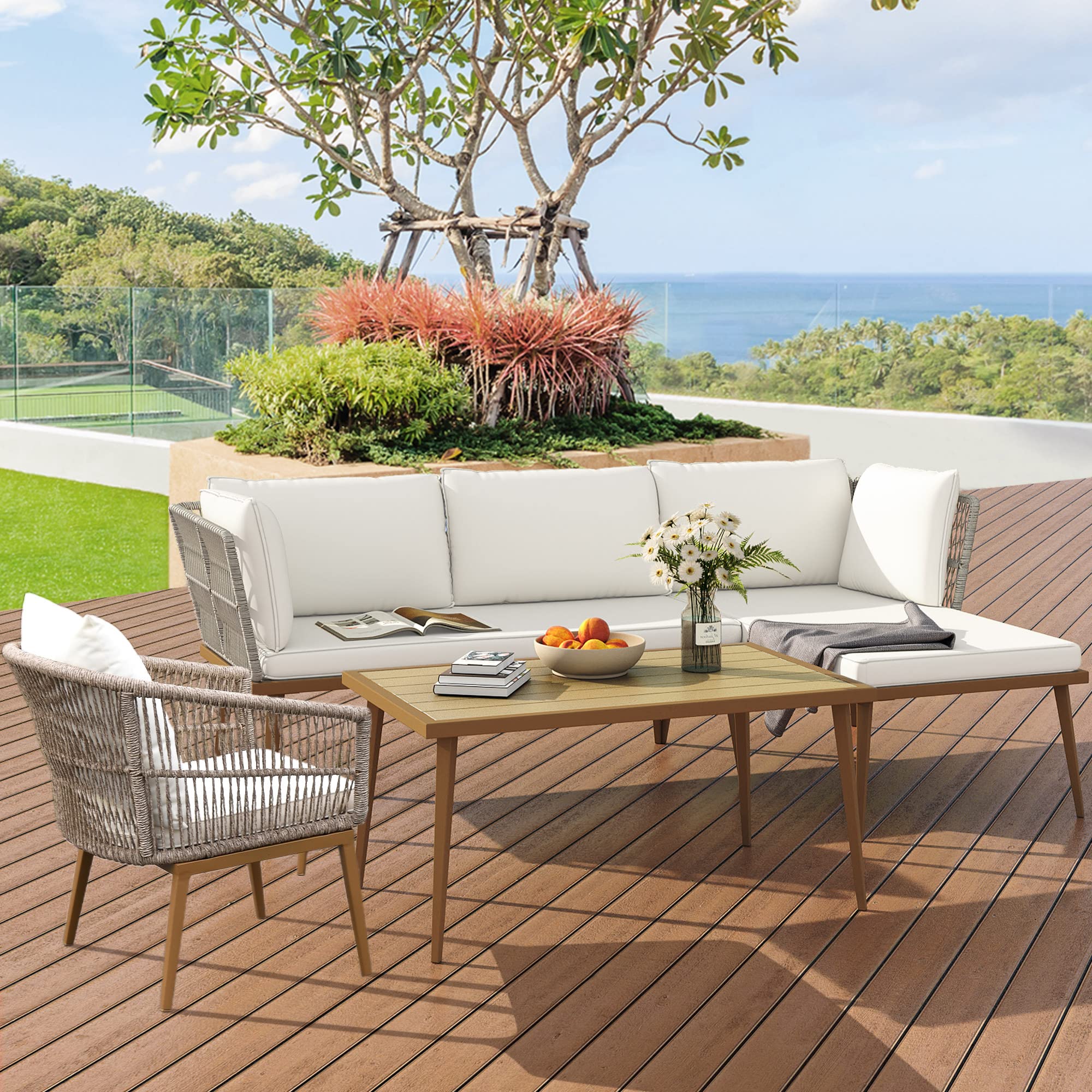 YITAHOME Outdoor Dining Single Sofa Chair - Indoor/Outdoor Wicker Bistro Chair with PE Rattan - Patio, Backyard, Poolside & Balcony Armchair Seating - Tan - Perfect for Relaxing, Entertaining & Outdoor Dining