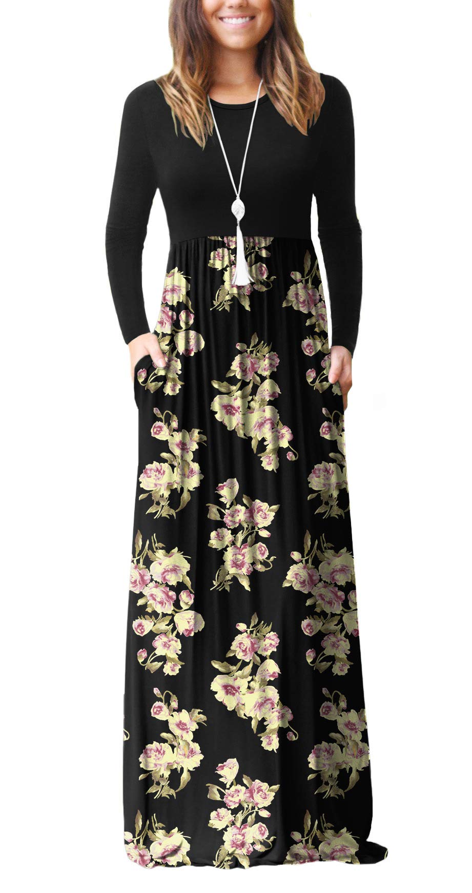 VIISHOW Women's Long Sleeve Maxi Dress - Loose Fit Casual Plain Long Dress with Pockets | Perfect for Everyday Wear, Beach Cover Up & Boho Style Outfits