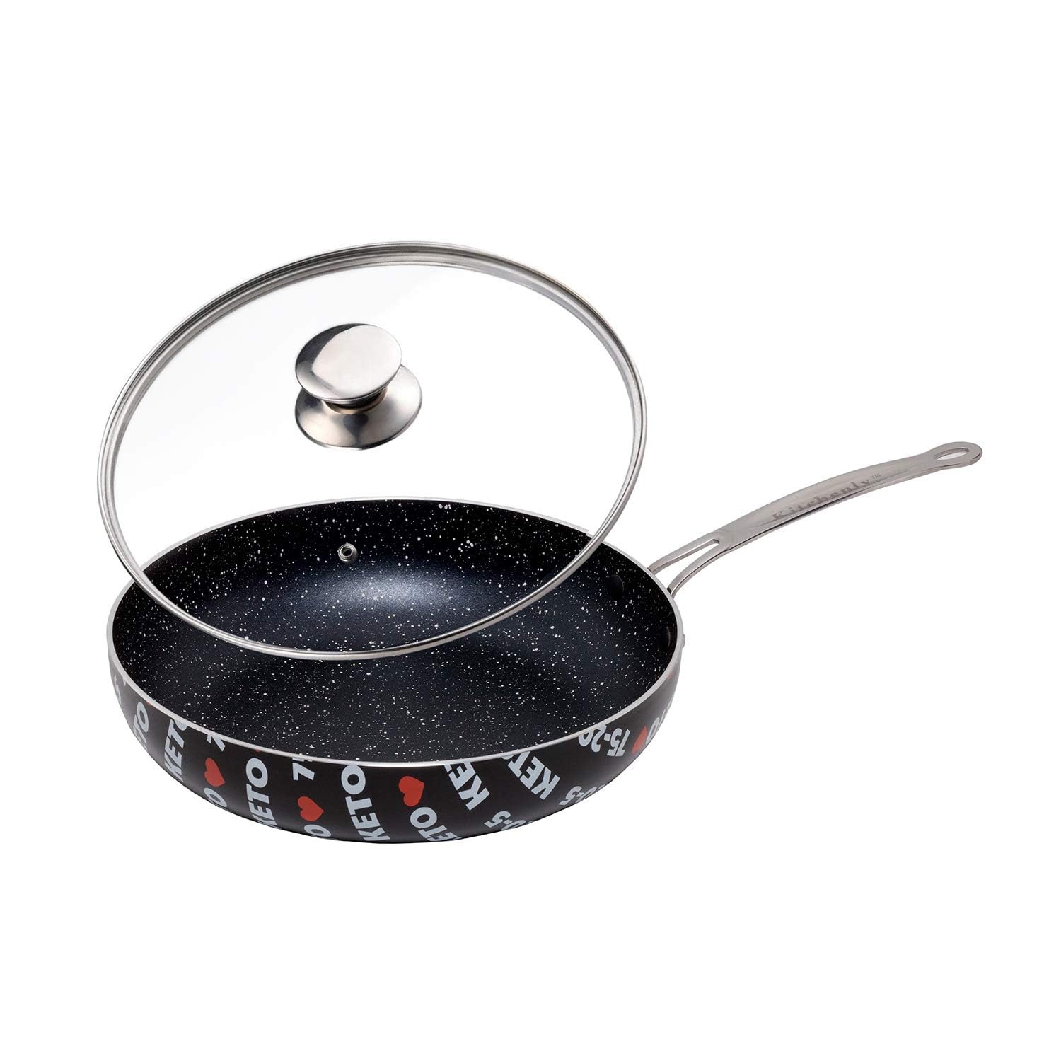 KITCHENLY™ 11 Inch Nonstick Deep Frying Pan with Lid - Stone Coated Cookware for Gas, Electric & Induction Stoves - Perfect for Sautéing, Frying & Oven Cooking
