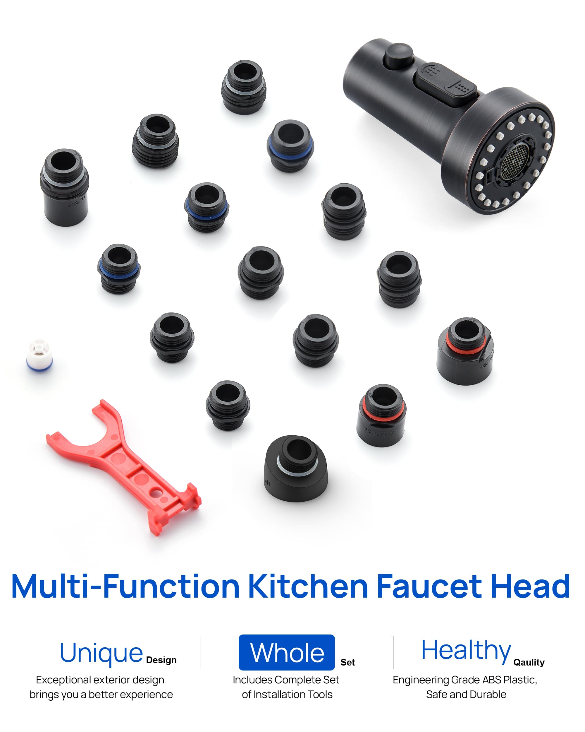 J-HVA 3-Function Pull Down Kitchen Faucet Sprayer Head Replacement with Adapters - Oil Rubbed Bronze Sink Spray Nozzle for Easy Dishwashing & Cleaning | Compatible with Most Pull-Out Faucets