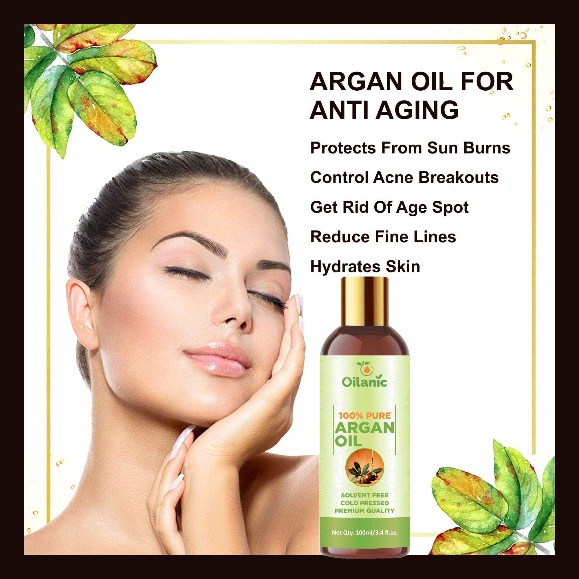 Oilanic 100% Pure Natural Moroccan Argan Oil for Hair & Skin - 3.4 fl oz (100ml) - Hair Growth, Moisturizer, Face Serum & Scalp Treatment - Vegan & Cruelty-Free