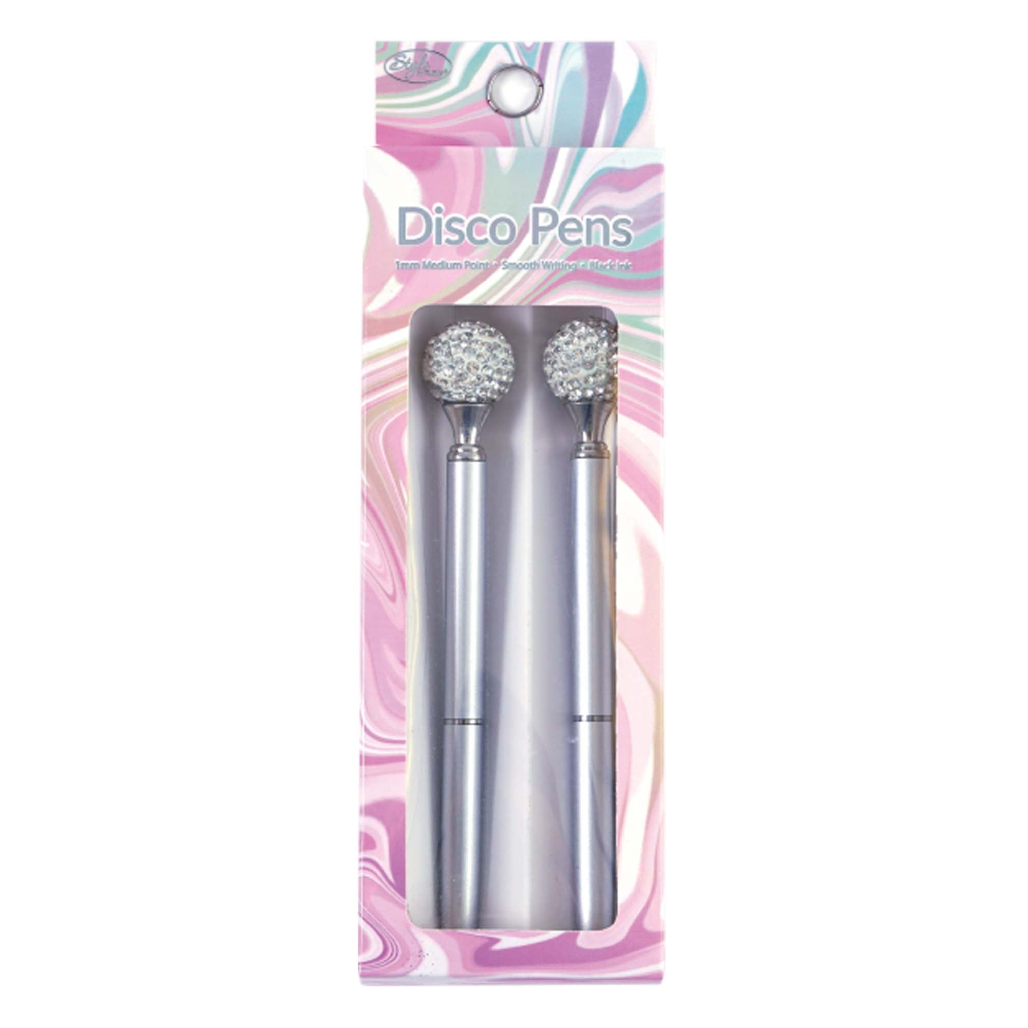 2-Pack Metal Ballpoint Pens with Disco Ball Design - Medium Point Black Ink Pens for Office, School, Party Favors & Gift Giving