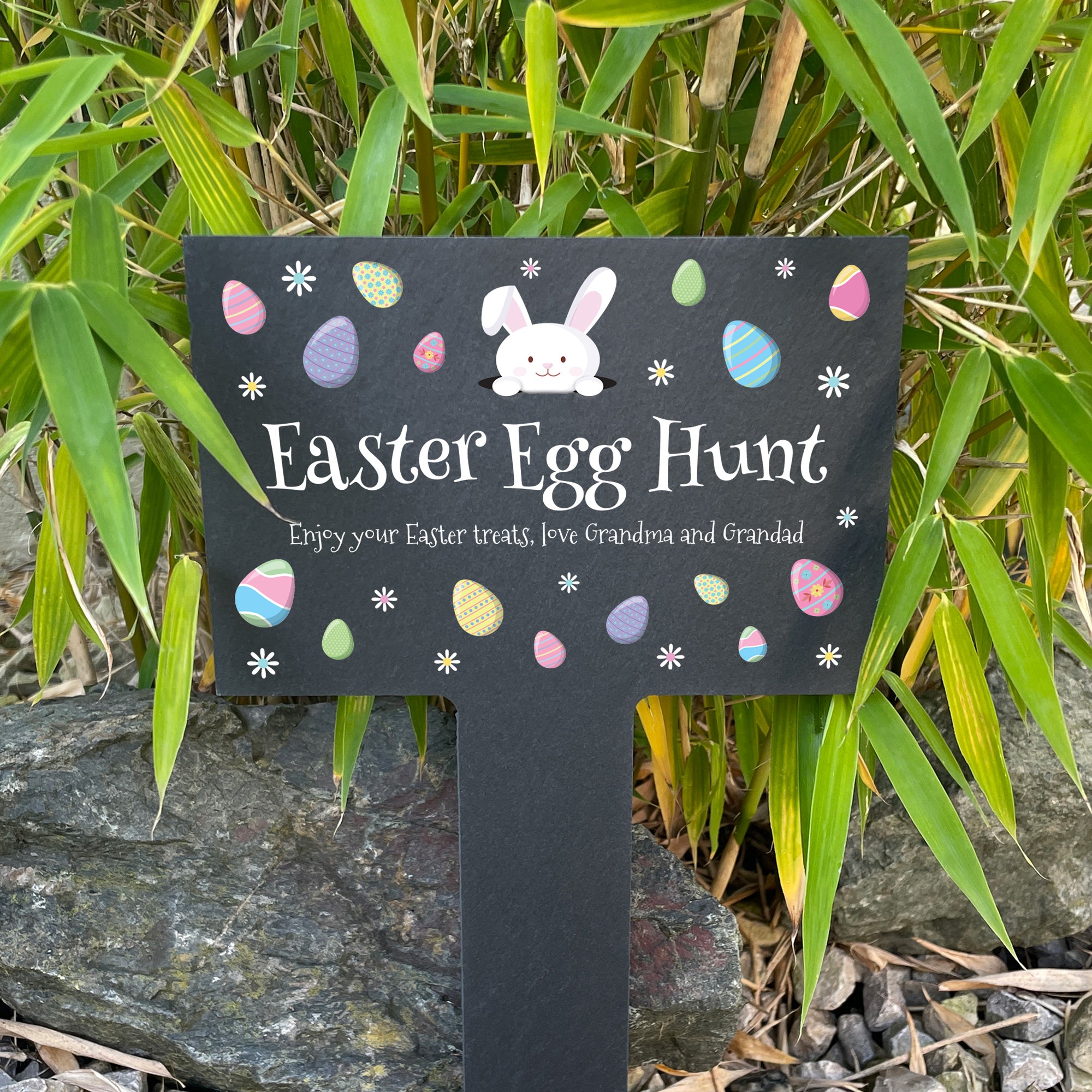 Personalized Pastel Easter Eggs Slate Garden Markers - Custom Name Plant Labels for Spring Gardening, Outdoor Decor & Easter Party Favors