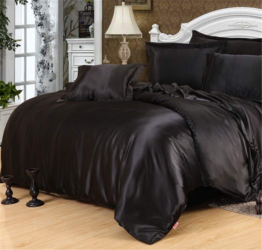LOIUYBM 5-Piece Royal Blue Satin Silk Comforter Set - King/Queen/Twin Size Luxury Bedding with Duvet Cover, Sheets & Bedspread - Elegant Bedroom Decor for Master Suite, Guest Room & Hotel Style