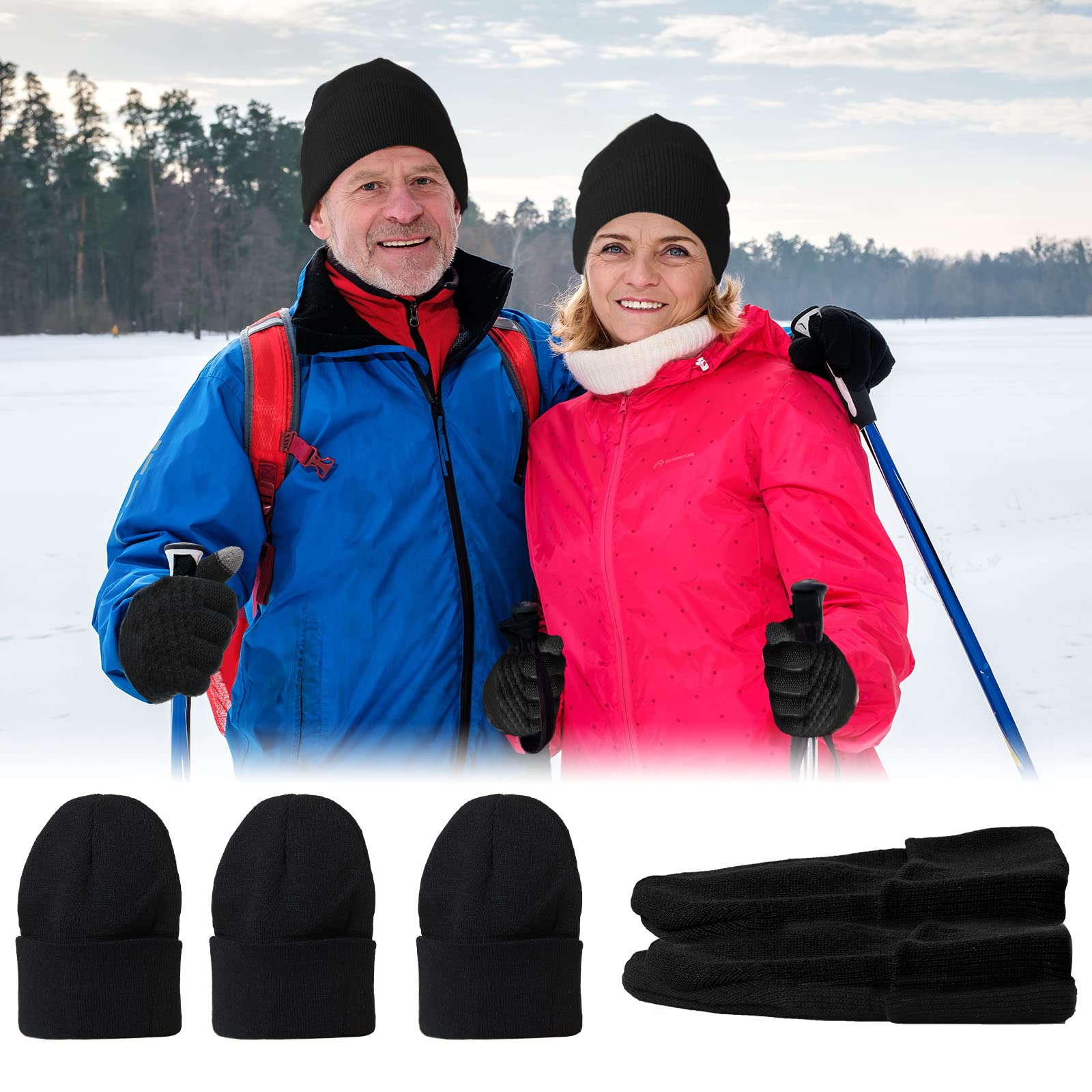 6-Piece Women's Knit Beanie & Touchscreen Gloves Winter Set - Soft Skull Cap & Warm Accessories for Cold Weather - Christmas Gifts for Her - Perfect for Snowboarding, Skiing & Outdoor Activities