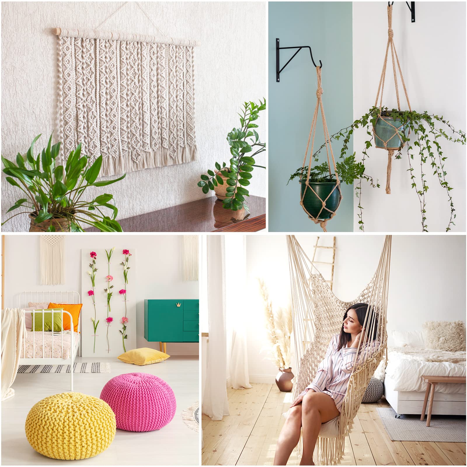 Premium 100% Natural Cotton Macrame Rope 3mm x 328yd - 4 Strand Twisted DIY Craft Cord for Knitting, Plant Hangers, Wall Hangings, Boho Home Decor, Wedding Backdrops & Bohemian Style Decorations | Soft White Macrame String for Creative Projects & Handmade Gifts