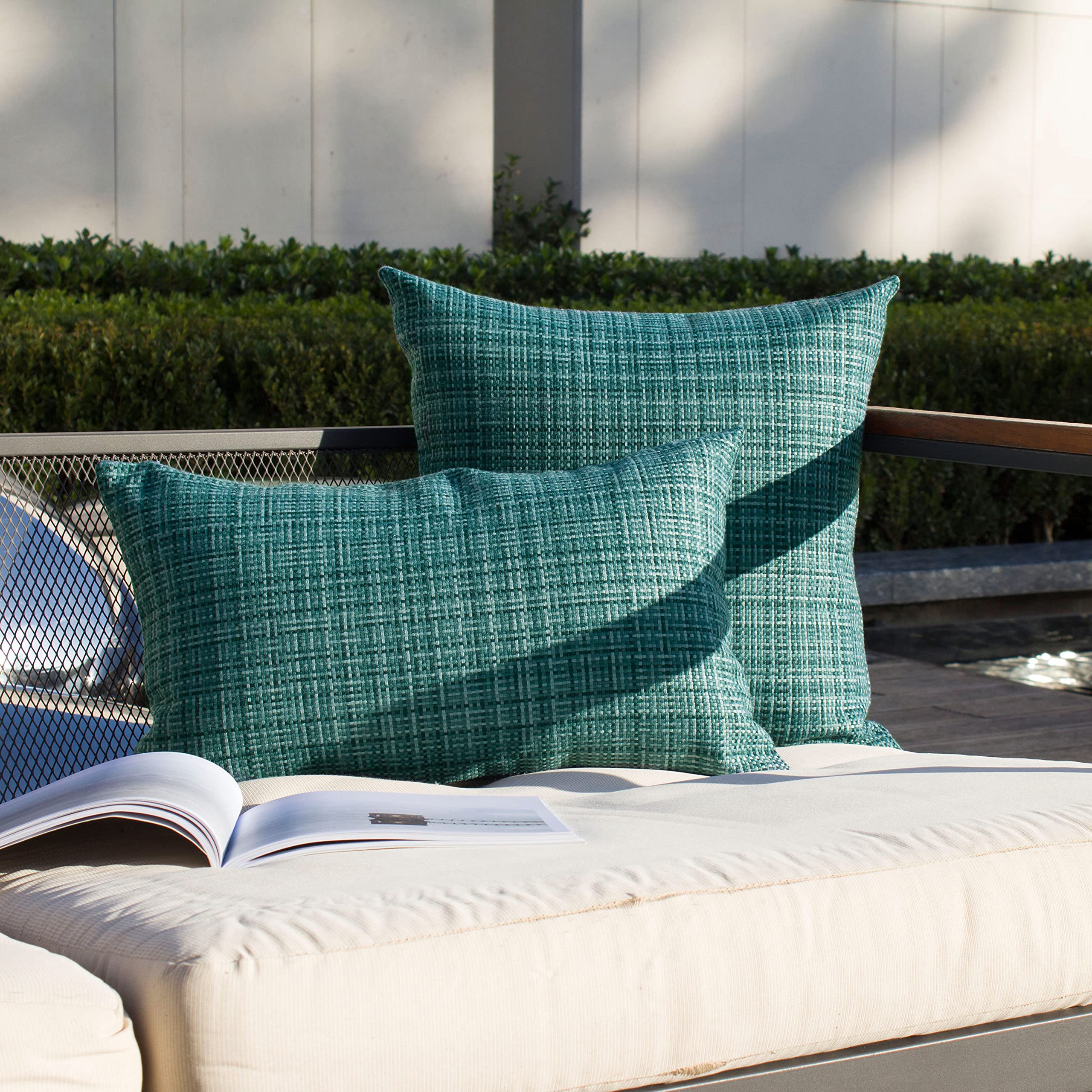 Kevin Textile 2-Pack Waterproof Outdoor Pillow Covers - 24x24 Inch Teal Decorative Throw Pillow Cases for Sofa, Couch, Patio & Garden - Perfect for Outdoor Furniture, Poolside Lounging & Weather-Resistant Home Decor