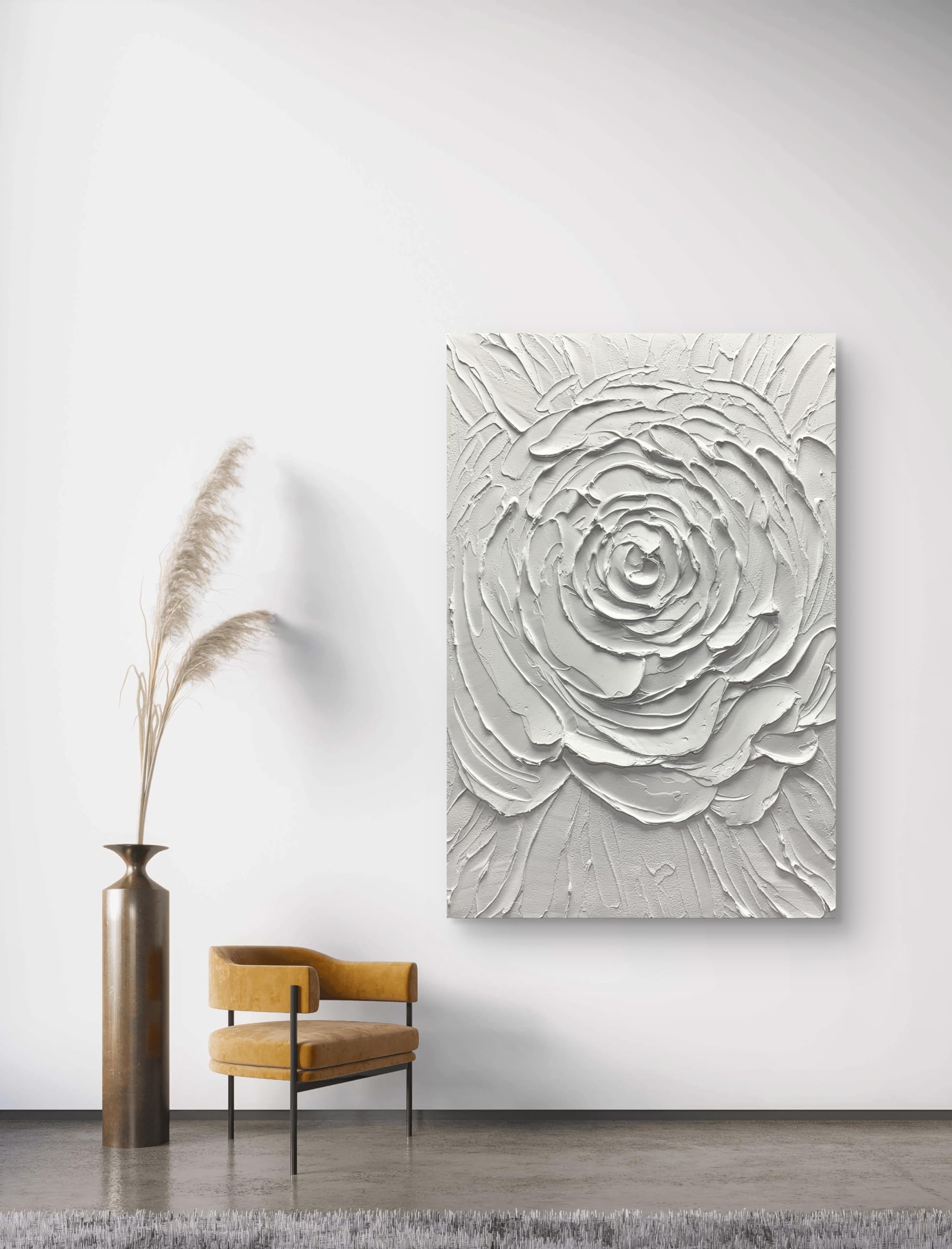 Yika Art Hand Painted Abstract Oil Painting on Canvas - Modern Thick Texture Wall Art Decor with White Flowers (30x45 inches) for Living Room, Bedroom & Office Decor