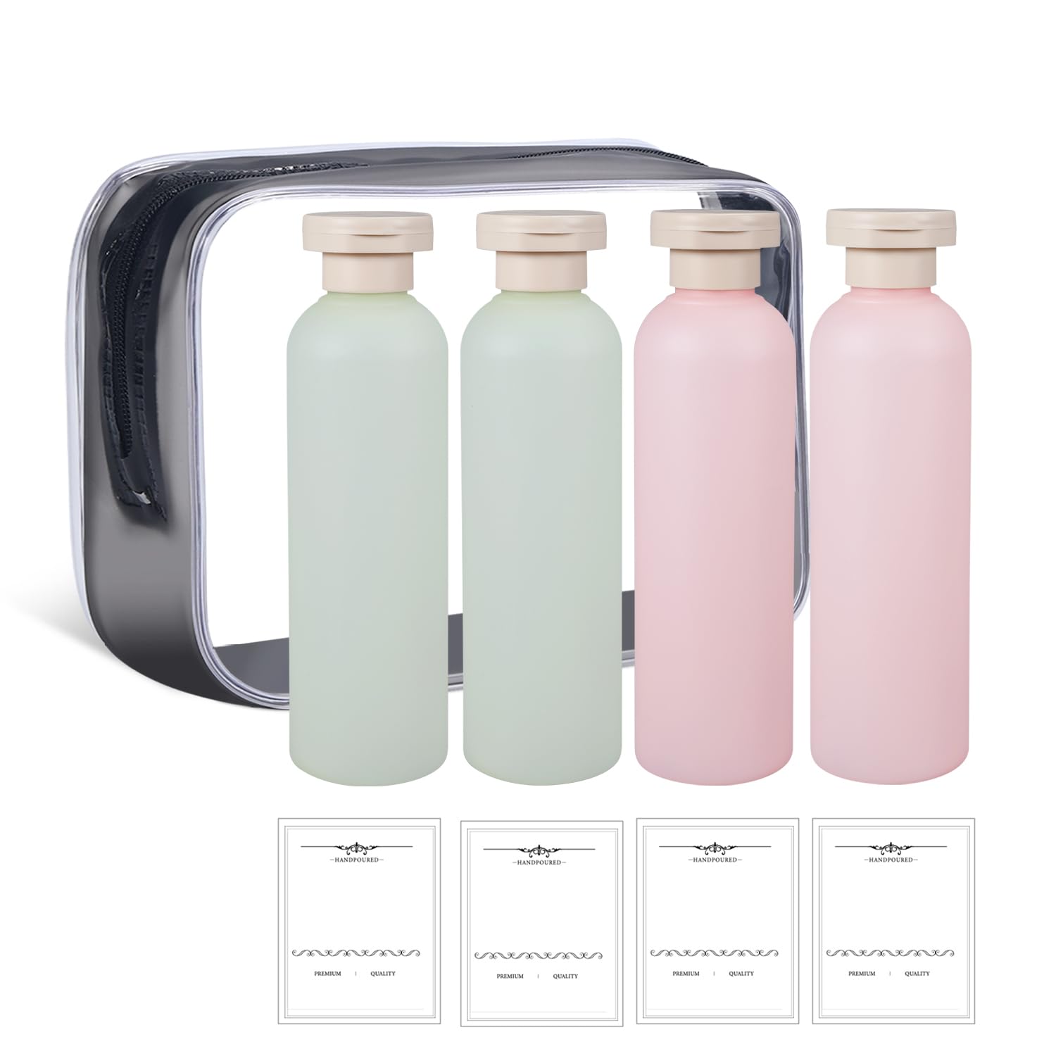 6.7 oz Leak-Proof Plastic Travel Bottles for Shampoo, Conditioner & Toiletries - 4 Pack with Secure Caps for Lotion, Cream & Liquids - Perfect for Air Travel, Gym & Vacation Essentials