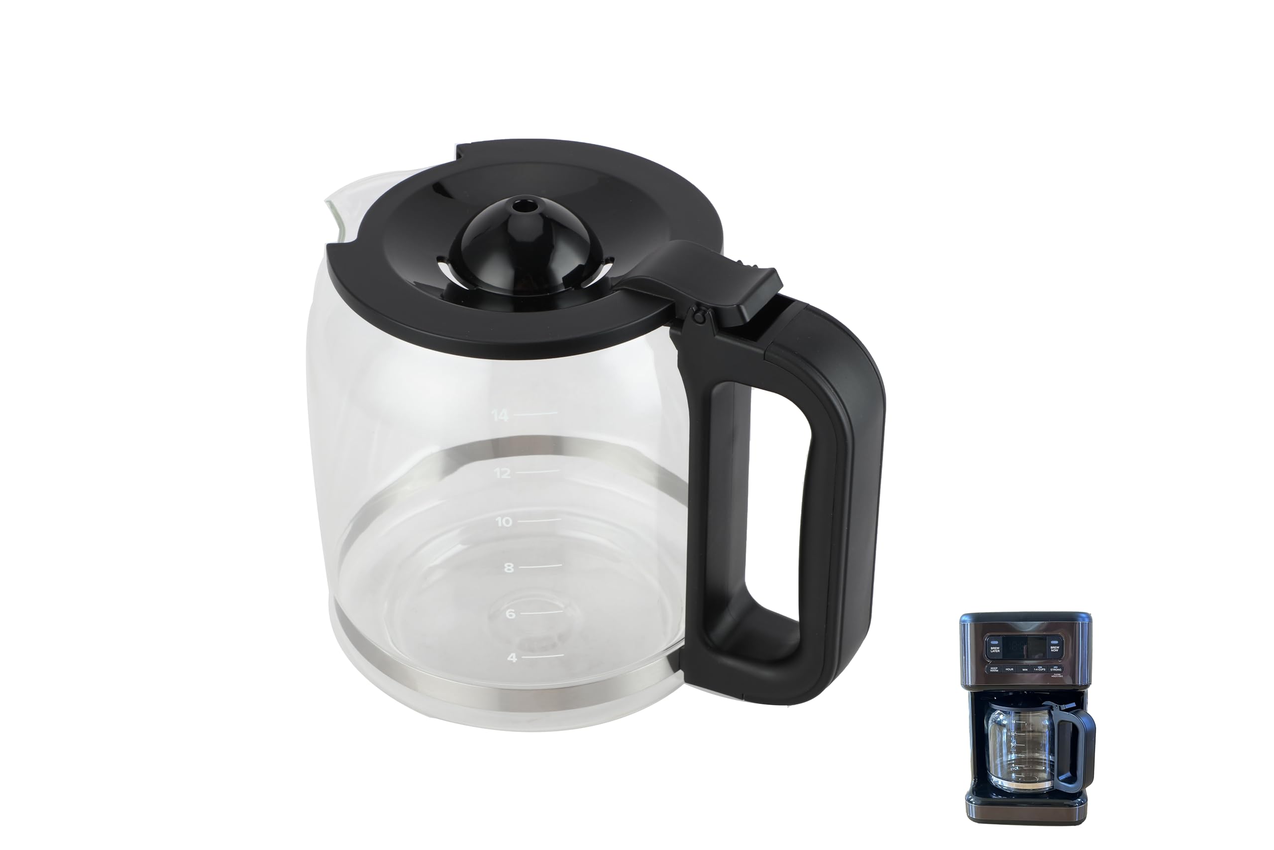 14-Cup Coffee Maker Replacement Pot - Compatible with Mr. Coffee BVMC-PC14BL2 - BPA-Free, Food Safe, Heat-Resistant Glass Carafe with Black Handle - Perfect for Home, Office, and Restaurant Use