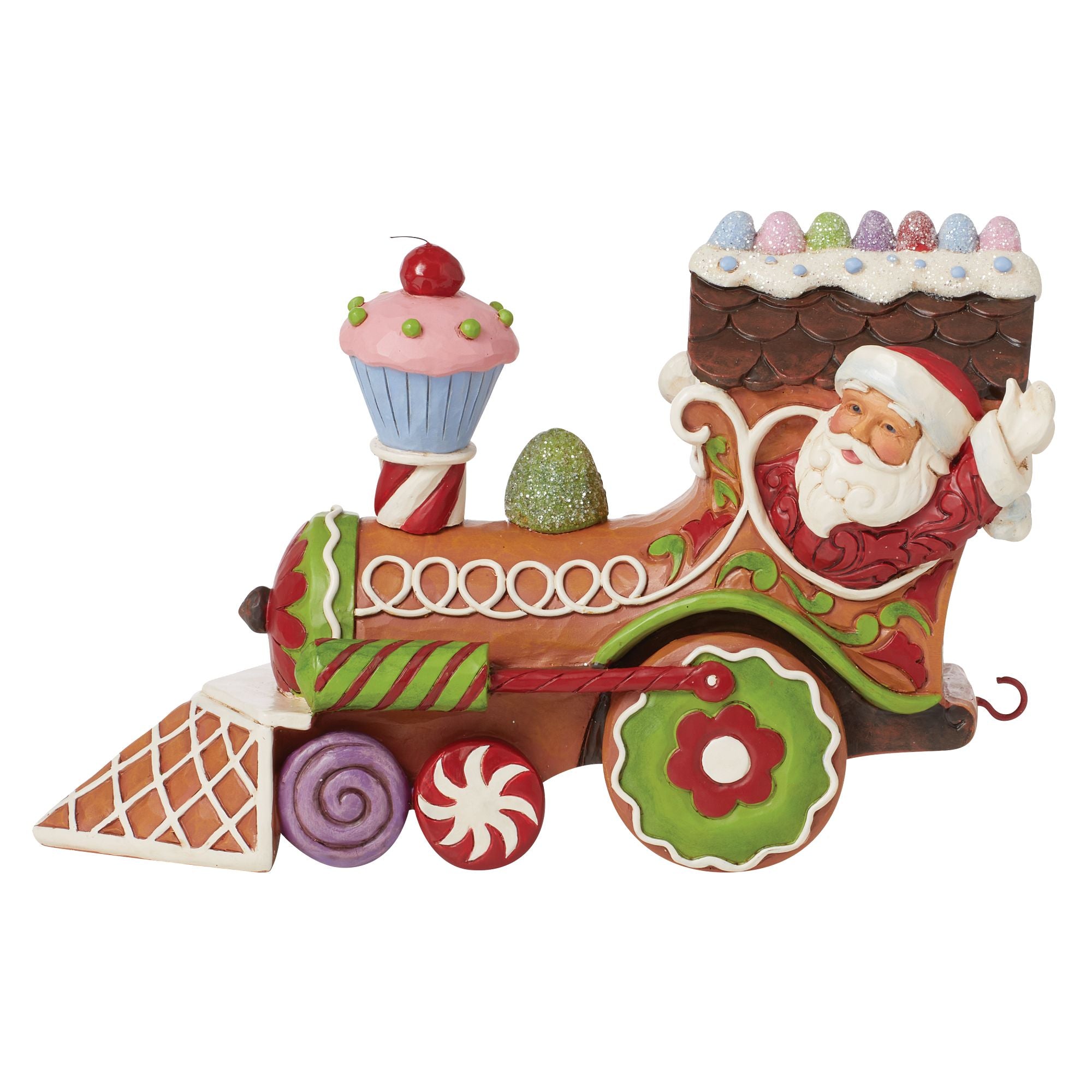 Gingerbread Train Engine Figurine - Christmas Holiday Decoration for Home, Tree, and Festive Party Decor