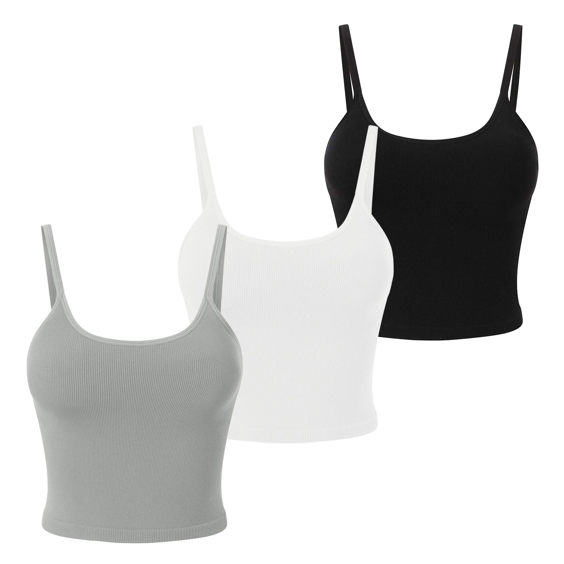 MAVOUR COUTURE Women's 3 Pack Long Cropped Tank Tops with Built-in Bra - Seamless Yoga Workout Tops for Running, Gym & Lounge Wear
