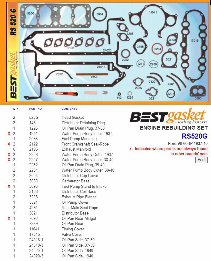 Best Full Engine Gasket Set Kit for Ford 136 17 Stud Flathead V8 60HP (1937-1940) - Perfect for Classic Car Restoration & Engine Rebuild Projects