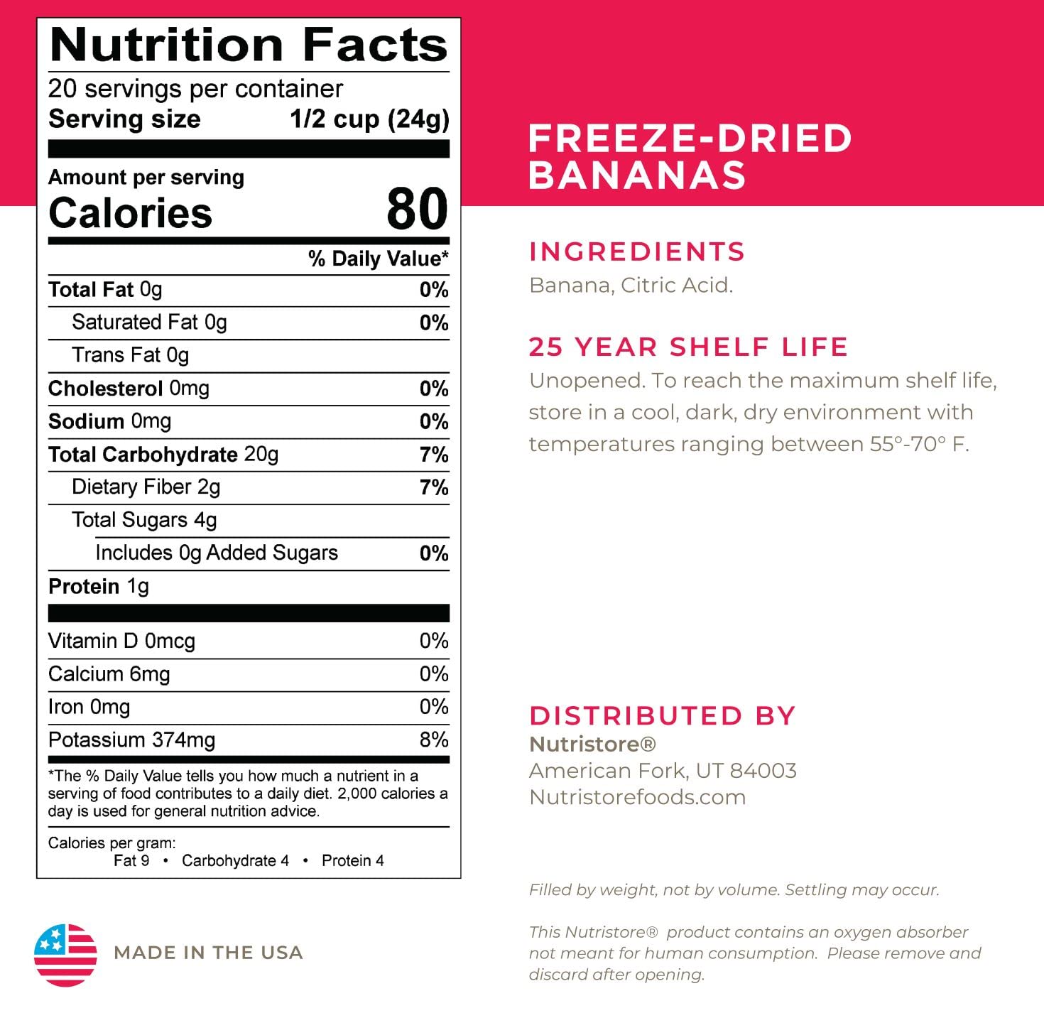 Nutristore Freeze Dried Fruit Variety Pack - Strawberries, Bananas & Raspberries | Healthy Snacks for Kids & Adults | Emergency Food Storage | 60 Servings (1 Month Supply) | Perfect for Camping, Hiking & Survival Kits
