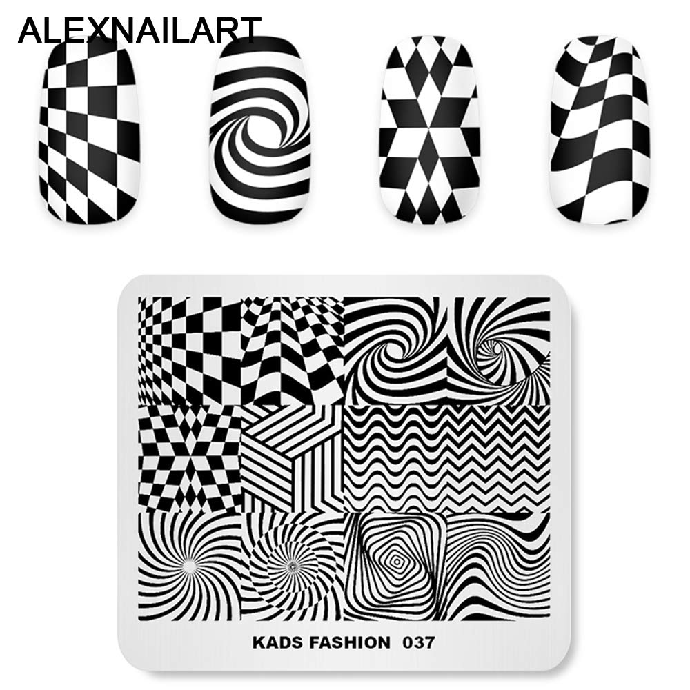 Alexnailart 3-Piece Nail Art Stamping Plates Set - Geometric Gem & Poker Multi-Pattern Design for Professional Nail Stamping | Includes 1 Polish Stamper | Perfect for Salon, DIY Manicures & Nail Art Enthusiasts