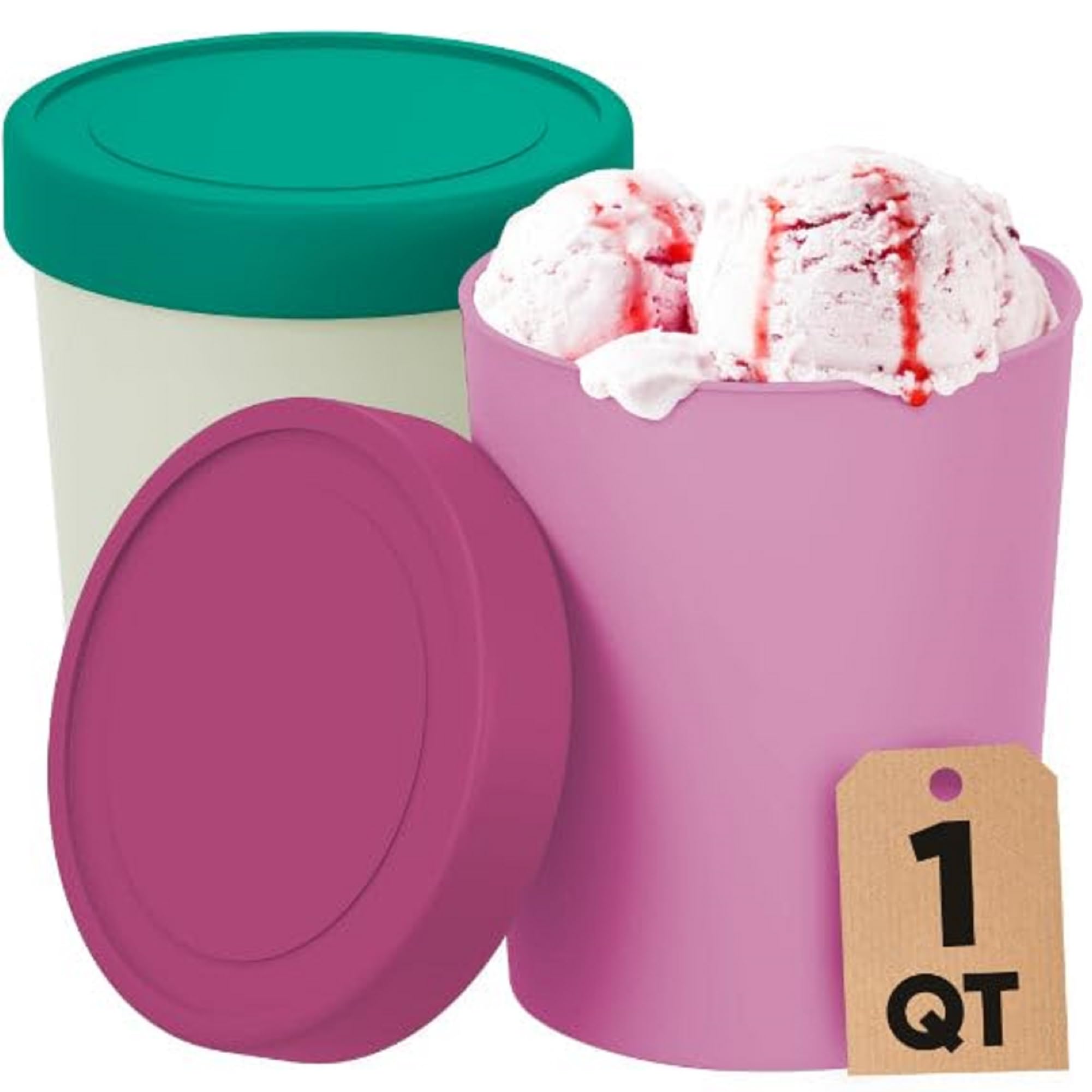 Starpack 1 Quart Reusable Ice Cream Storage Containers with Leak-Proof Silicone Lids (2-Pack) - Freezer-Safe Homemade Dessert Containers for Ice Cream, Gelato, Sorbet & Frozen Treats - Perfect for Meal Prep, Party Serving & Leftover Storage