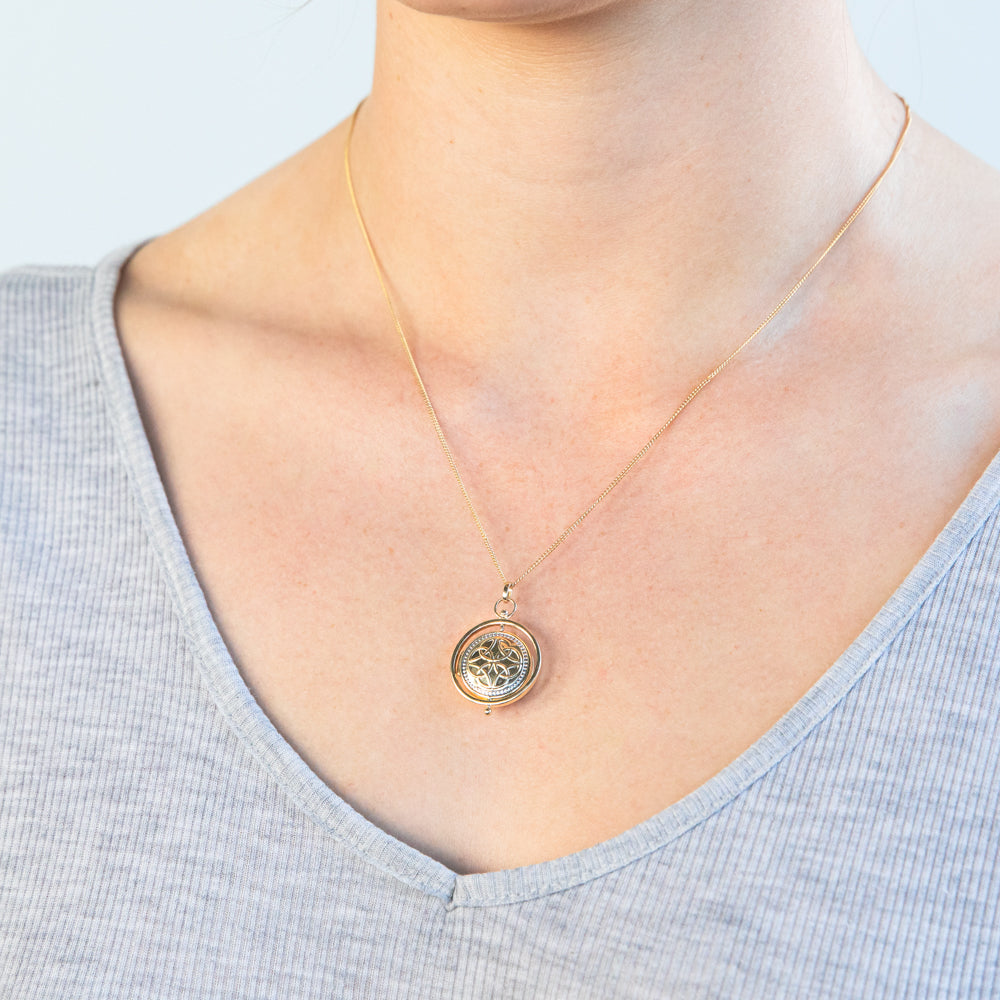 9ct Two Tone Gold Spinner Locket Pendant Necklace - Elegant Jewelry Gift for Women - Perfect for Parties, Anniversaries & Special Occasions