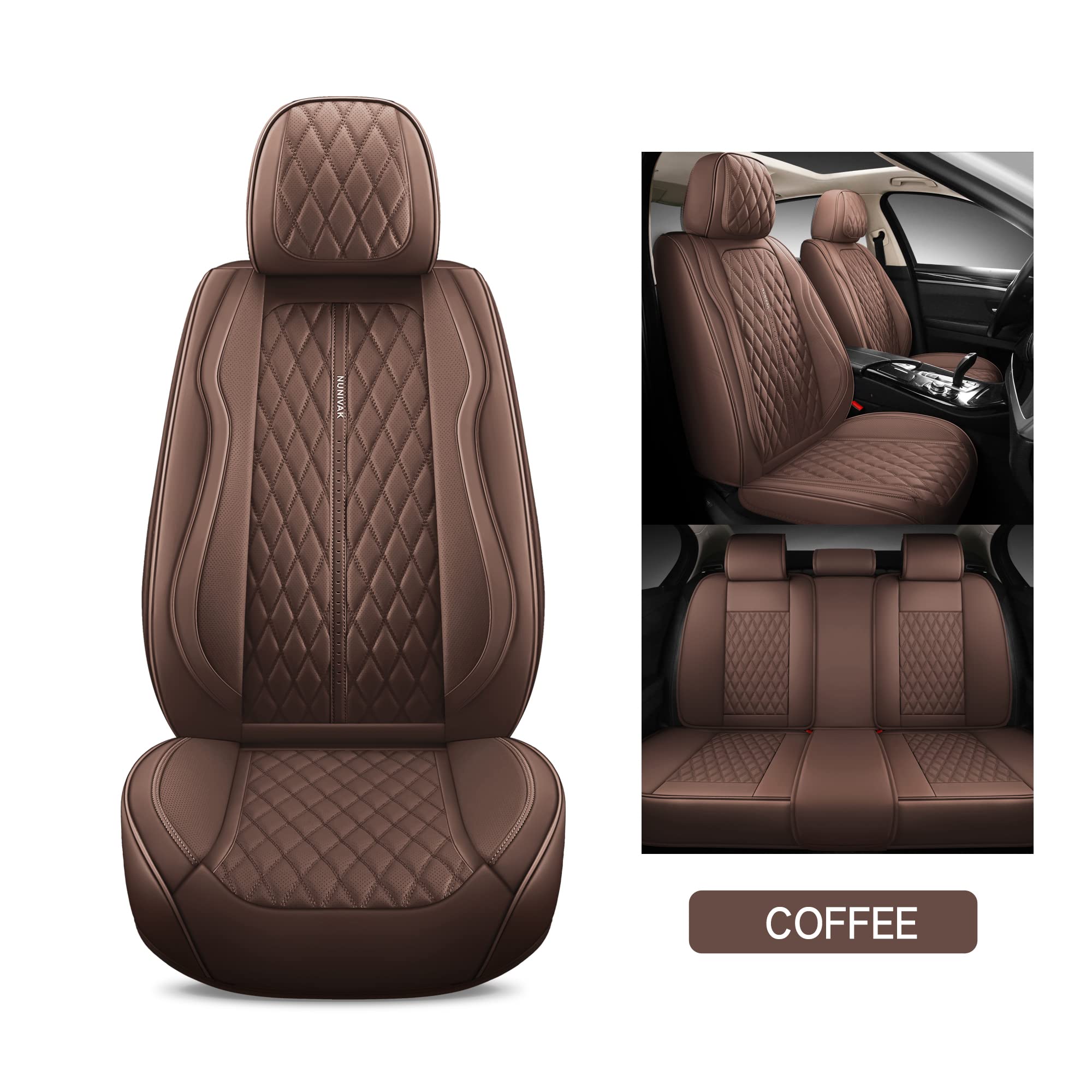 Premium Full Coverage Leather Car Seat Covers Set - Waterproof & Universal Fit for Sedans, Trucks, SUVs - Luxury Brown Seat Protector with 5-Piece Cushion - Perfect for Road Trips, Daily Commute & Vehicle Protection