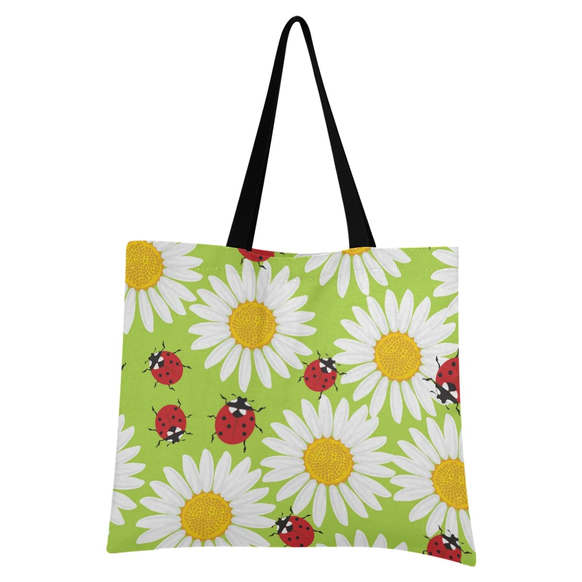 Organic Cotton Chamomile Flower Canvas Tote Bag for Women - Reusable Eco-Friendly Shopping Shoulder Bag with Handles - Perfect for Grocery, Beach, Travel & Daily Use (Unisex Design for Men & Women)